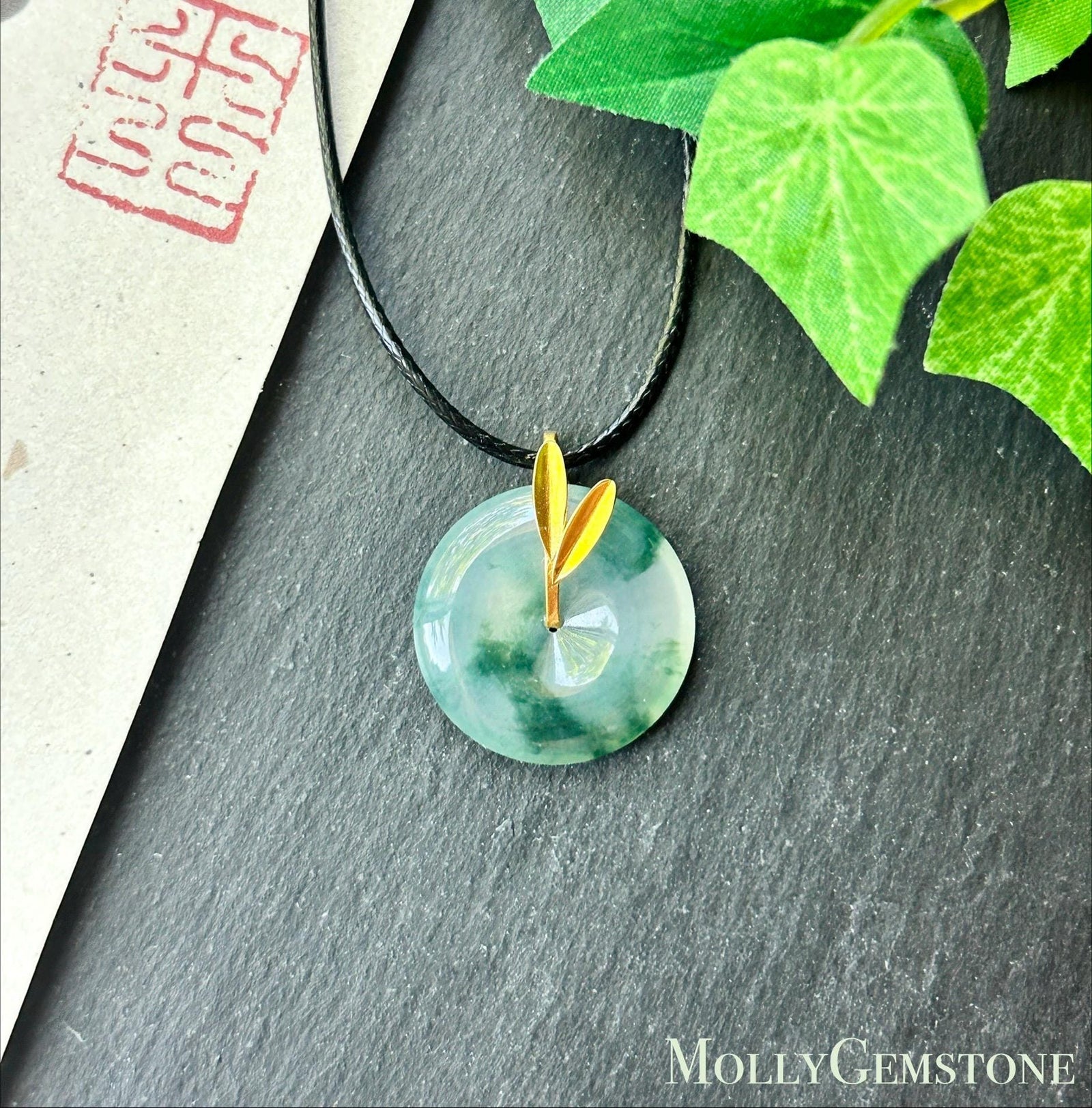 Certified Natural Jadeite Dainty Peace Donut Pendant Burmese Type A Highly Translucent High Icy Bluish Green Floral Jade| 18k Solid Gold