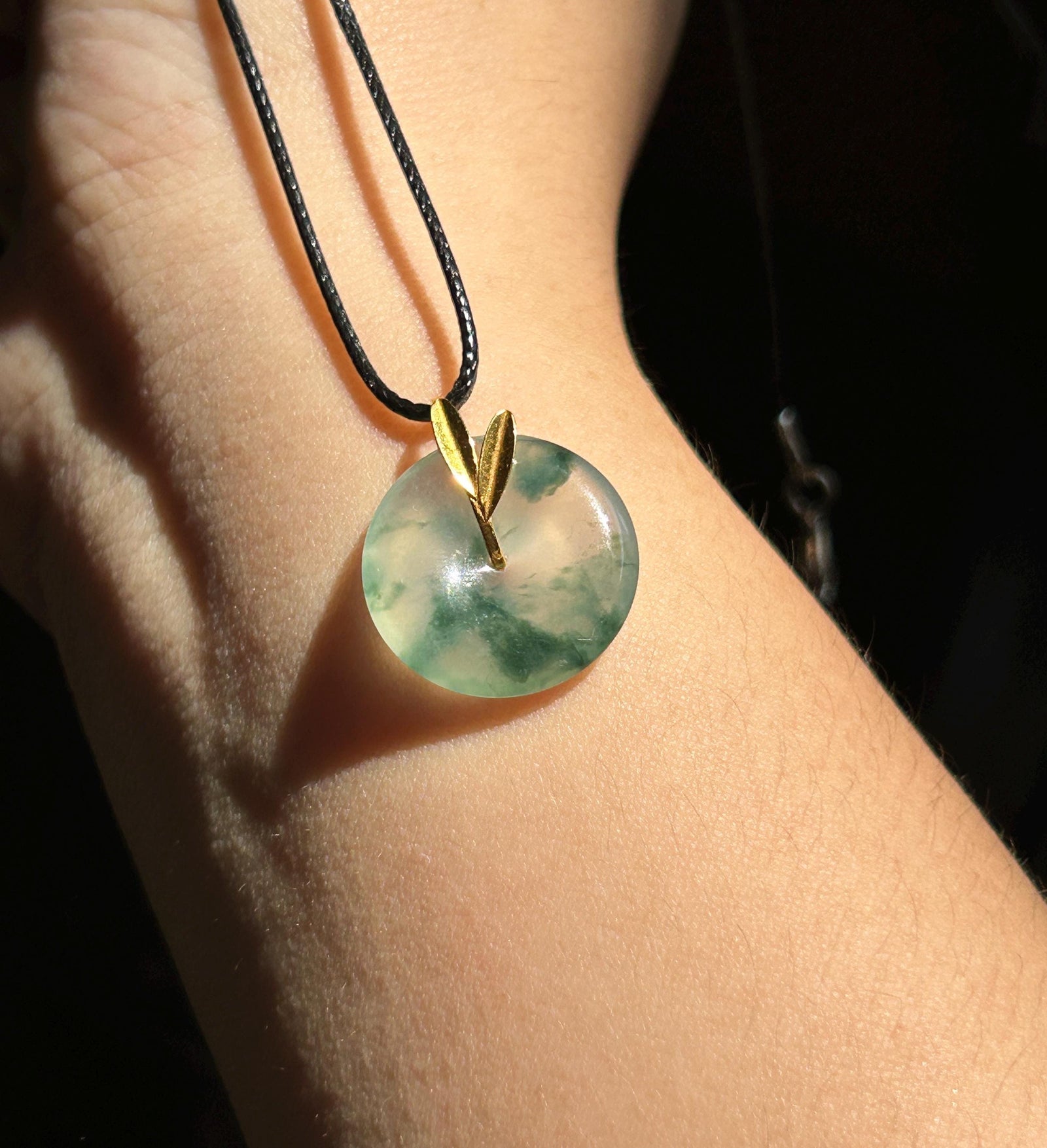 Certified Natural Jadeite Dainty Peace Donut Pendant Burmese Type A Highly Translucent High Icy Bluish Green Floral Jade| 18k Solid Gold