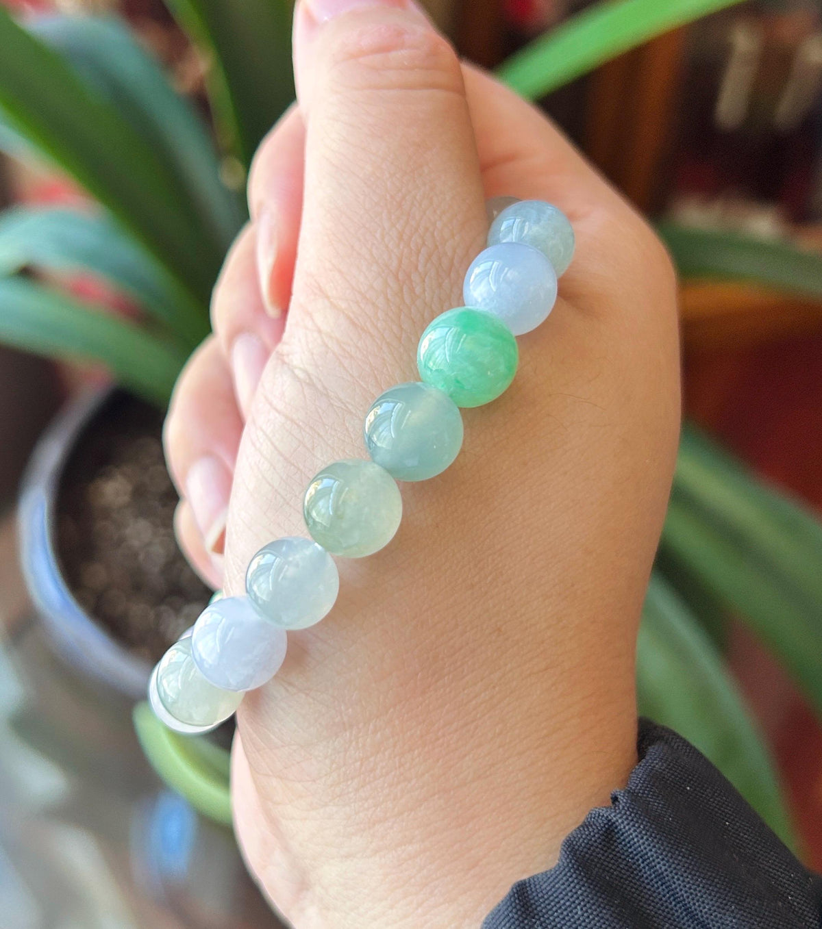 Natural Jadeite Beaded Bracelet, High-End Burmese Type A Highly Translucent Icy Pastel Multicolor Jade, 10.2–10.9mm Duobao Bracelet
