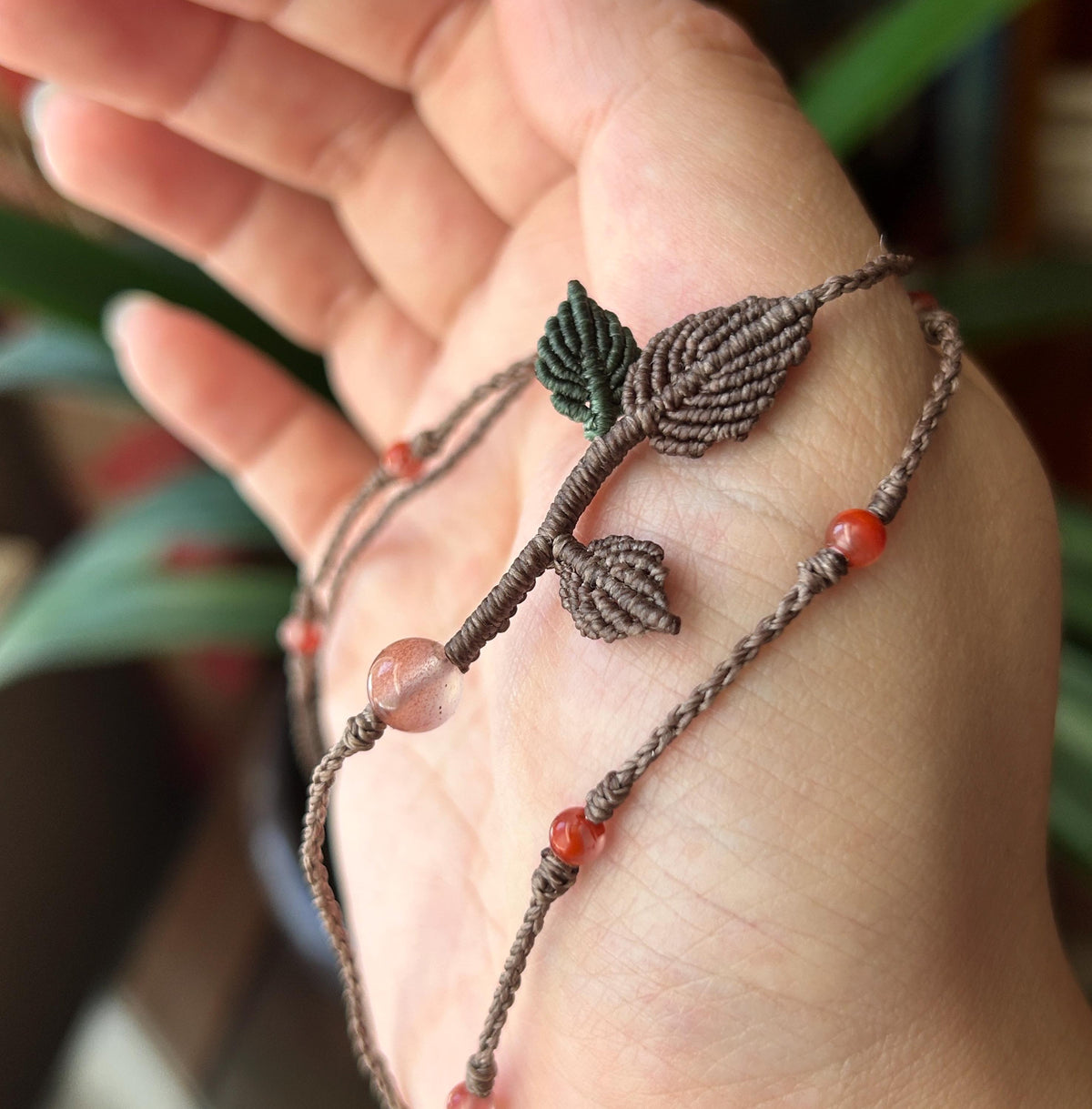 Natural Nanhong Agate Heart Pendant, Intricate Fine Handwoven Necklace, 0.4mm Wax Cord, South Red Agate