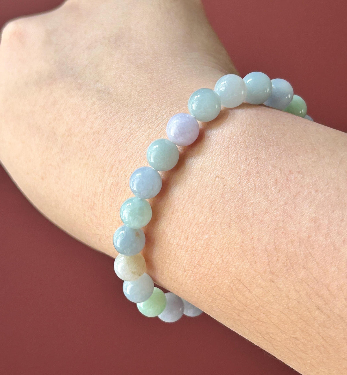 Natural Jadeite Beaded Bracelet, Burmese Type A Untreated Fine Glutinous Icy Macaron Pastel Multicolor Jade, 8mm