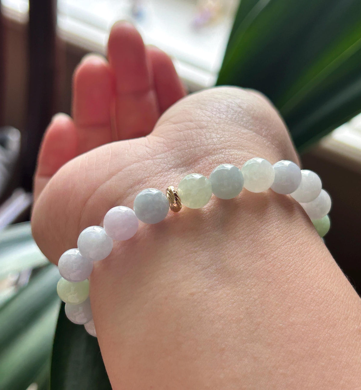 Natural Jadeite Beaded Bracelet, Burmese Type A Untreated Fine Glutinous Icy Macaron Pastel Multicolor Jade, 8mm