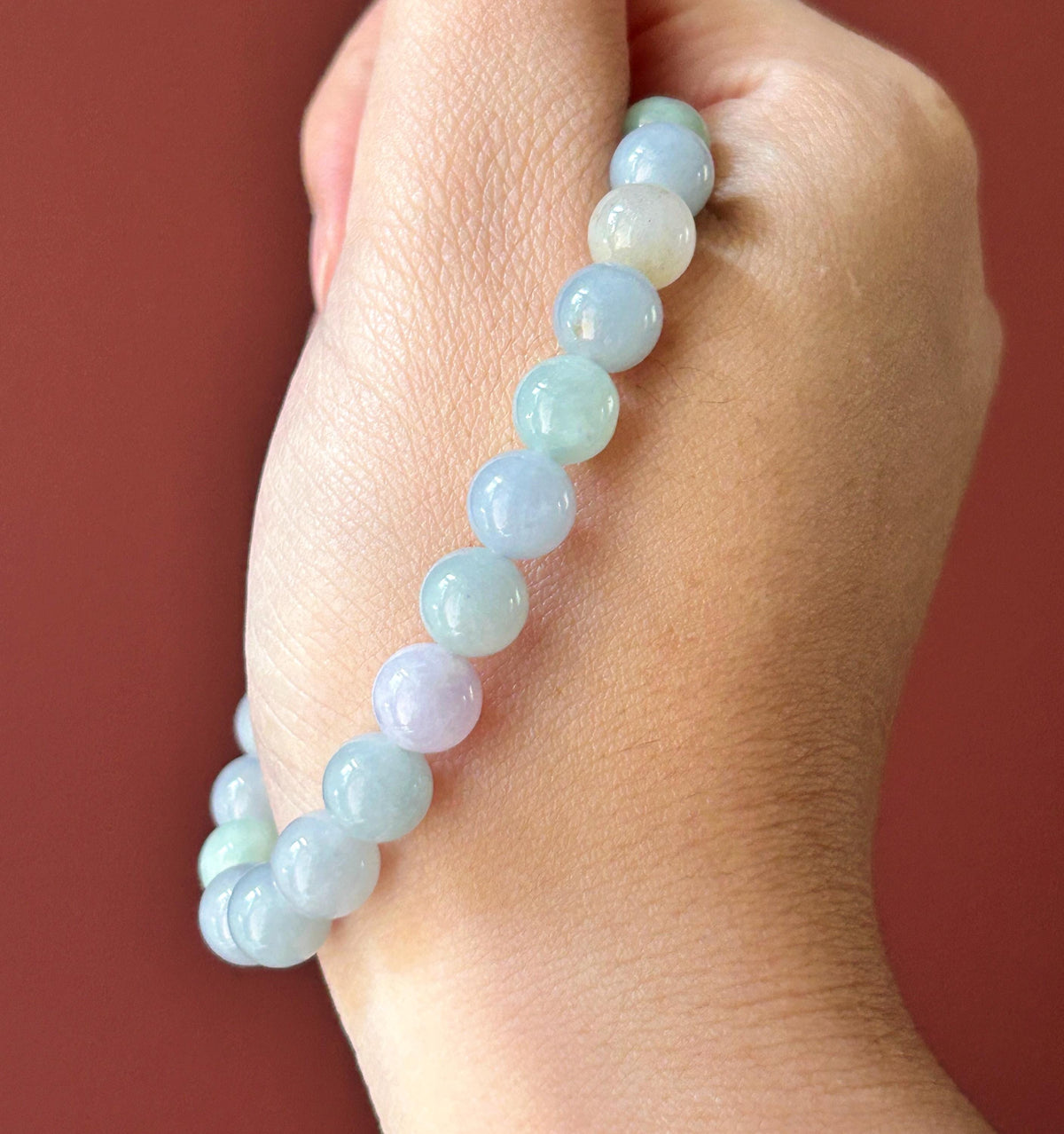 Natural Jadeite Beaded Bracelet, Burmese Type A Untreated Fine Glutinous Icy Macaron Pastel Multicolor Jade, 8mm