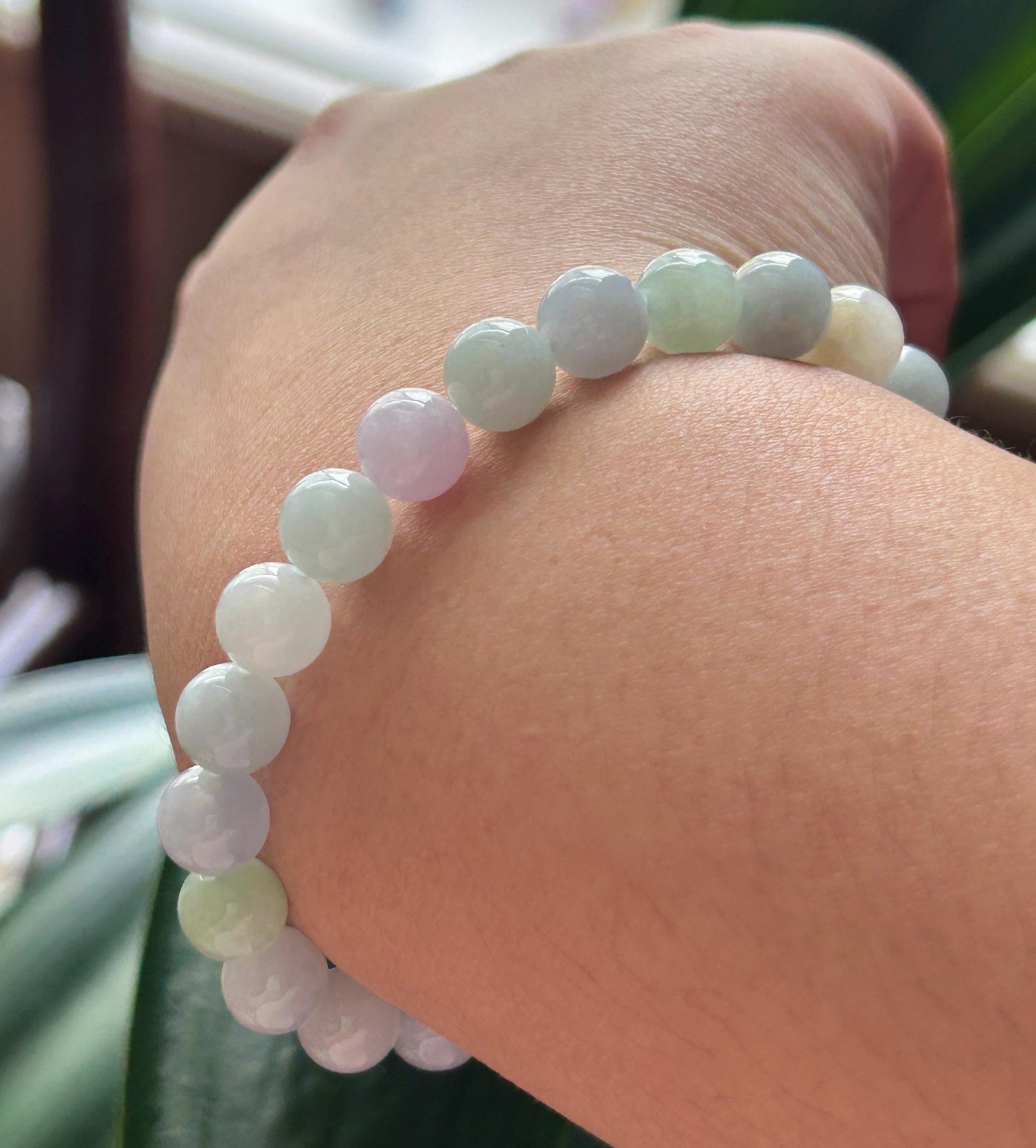 Natural Jadeite Beaded Bracelet, Burmese Type A Untreated Fine Glutinous Icy Macaron Pastel Multicolor Jade, 8mm