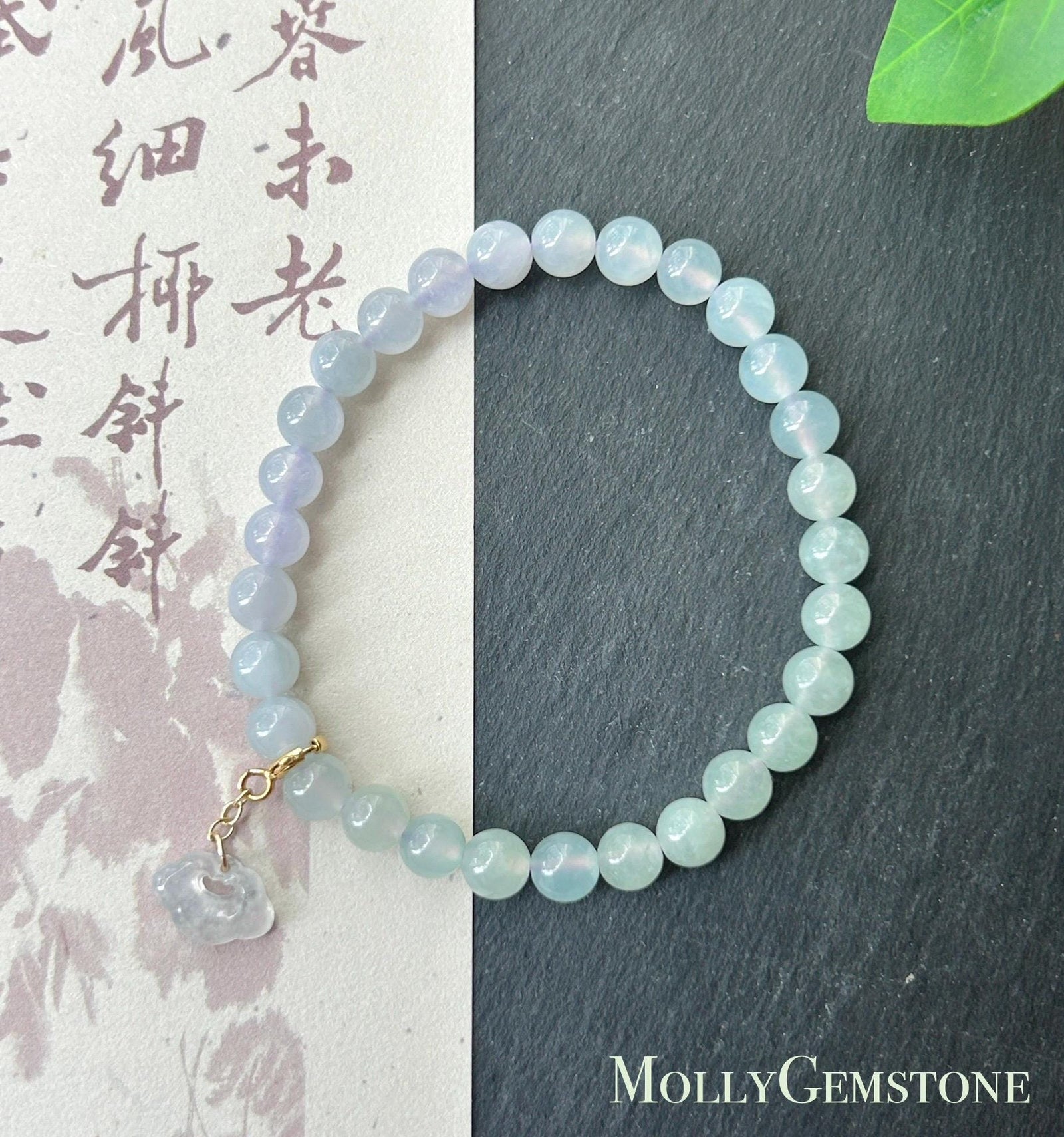 Natural Jadeite Beaded Bracelet, Burmese Type A Highly Translucent Icy Light Pinkish Lavender & Pale Green Gradient Multicolor Jade, 6mm