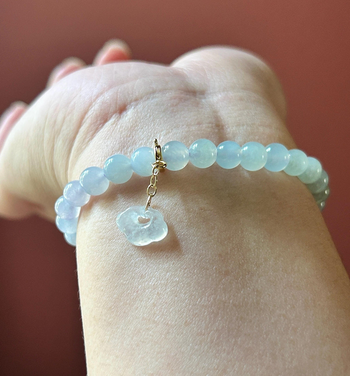 Natural Jadeite Beaded Bracelet, Burmese Type A Highly Translucent Icy Light Pinkish Lavender & Pale Green Gradient Multicolor Jade, 6mm
