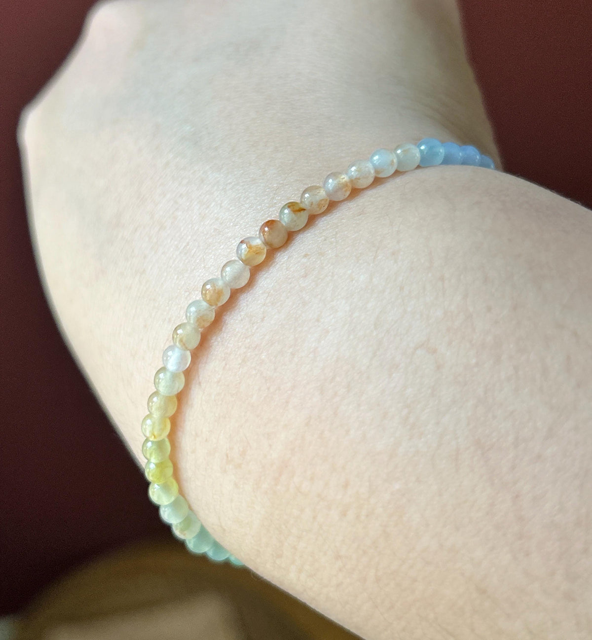 Natural Jadeite Beaded Bracelet, Burmese Type A Highly Translucent Icy Rainbow Vivid Gradient Multicolor Jade, 3.7mm