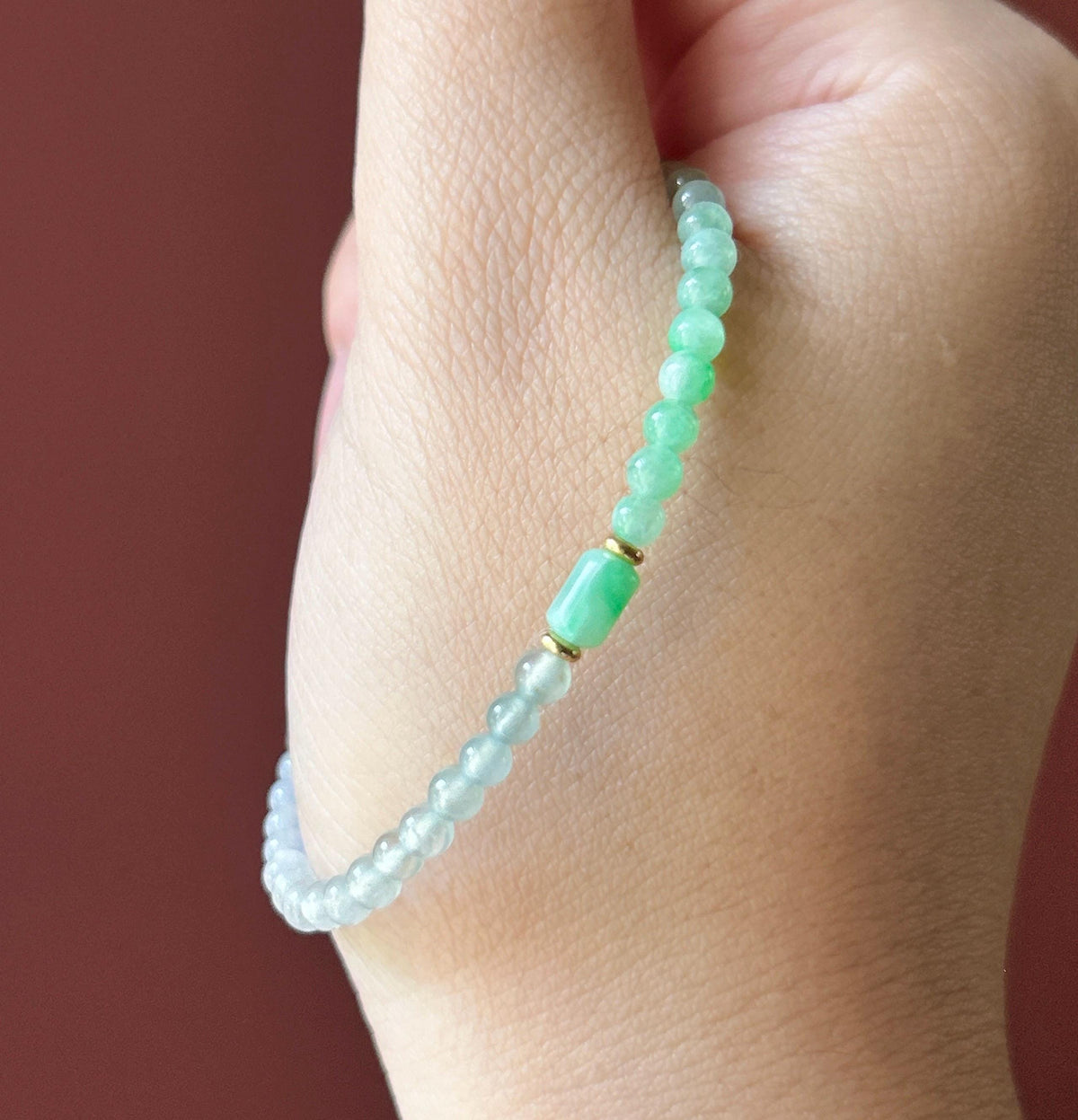 Natural Jadeite Beaded Bracelet, Burmese Type A Highly Translucent Icy Rainbow Vivid Gradient Multicolor Jade, 3.7mm