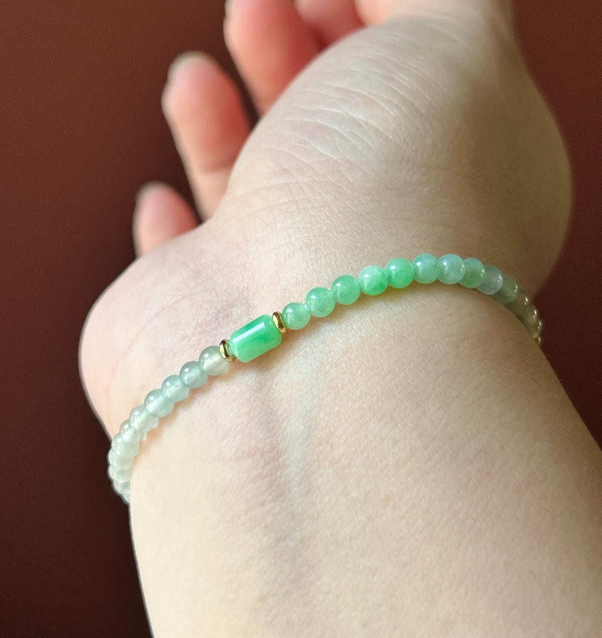 Natural Jadeite Beaded Bracelet, Burmese Type A Highly Translucent Icy Rainbow Vivid Gradient Multicolor Jade, 3.7mm