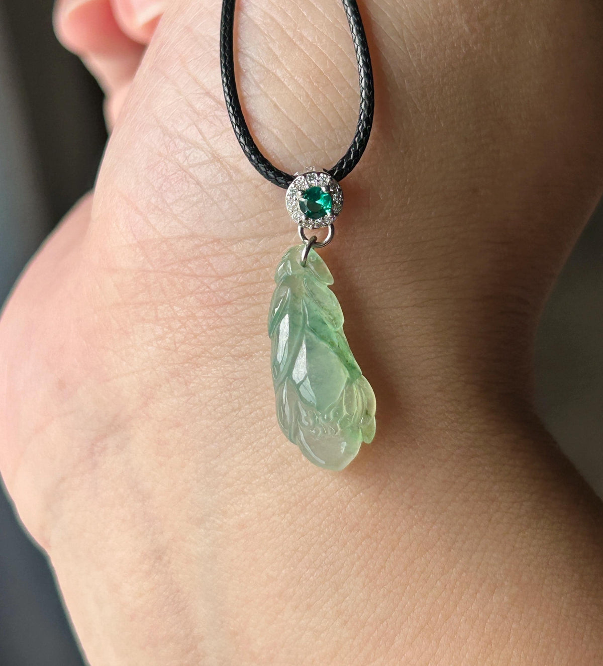 Natural Jadeite Magnolia Petite Pendant | Burmese Type A Highly Translucent Icy Minty Apple Green, Sterling Silver Bail