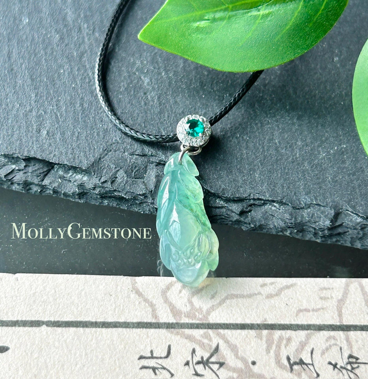 Natural Jadeite Magnolia Petite Pendant | Burmese Type A Highly Translucent Icy Minty Apple Green, Sterling Silver Bail