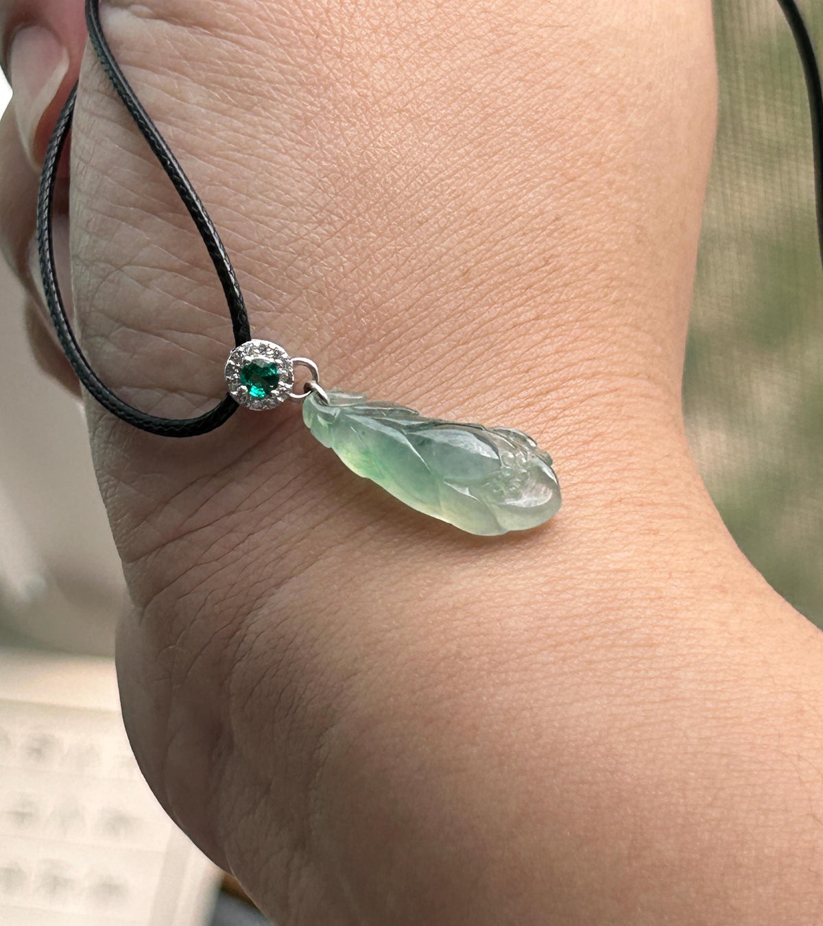 Natural Jadeite Magnolia Petite Pendant | Burmese Type A Highly Translucent Icy Minty Apple Green, Sterling Silver Bail