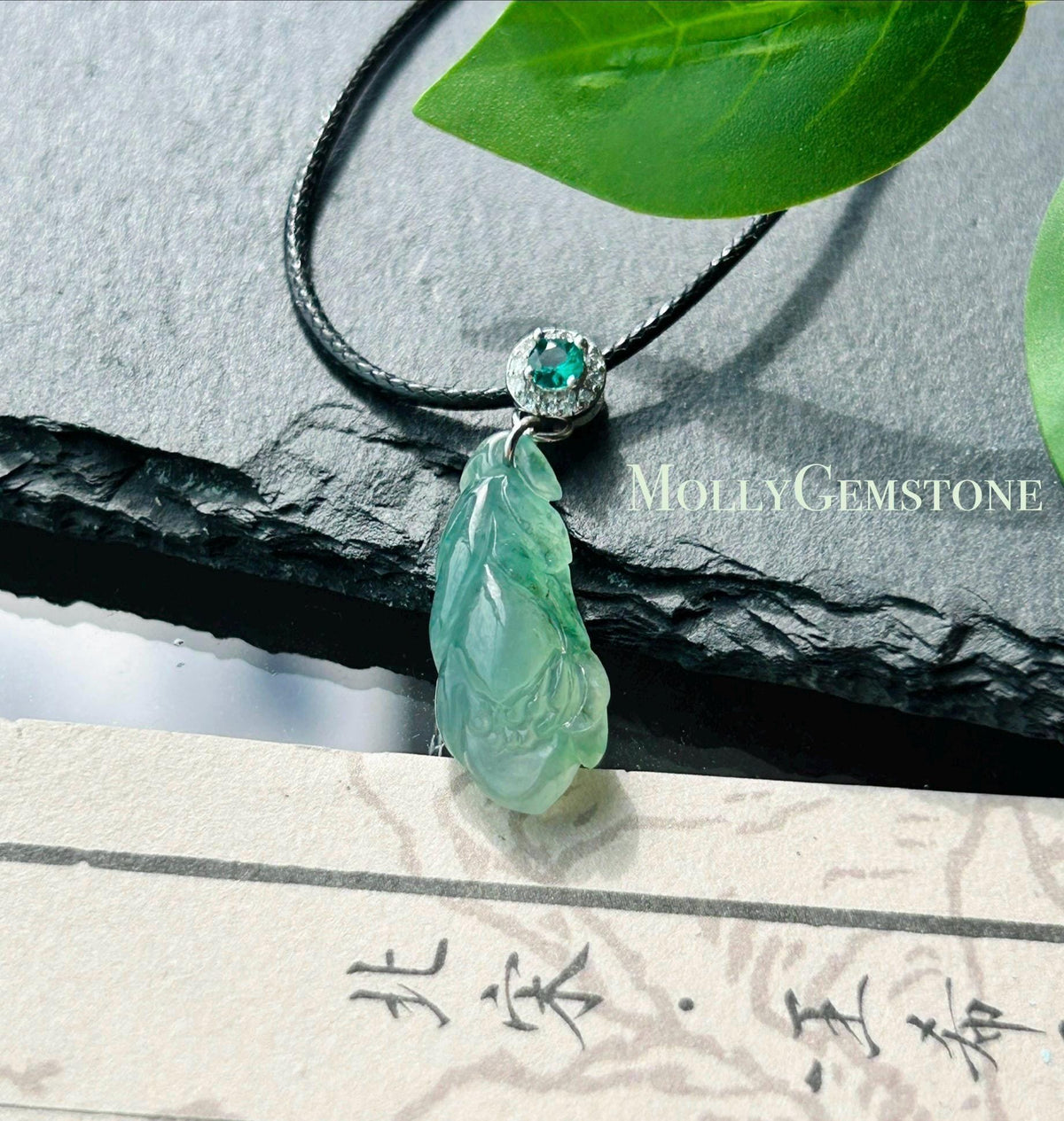 Natural Jadeite Magnolia Petite Pendant | Burmese Type A Highly Translucent Icy Minty Apple Green, Sterling Silver Bail