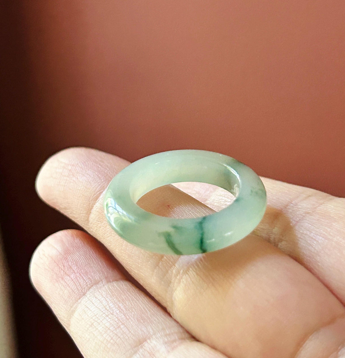 Certified Natural Jadeite Band Ring | Burmese Type A Highly Translucent Icy Bluish Green Floral Jade | US 7 |17.1mm