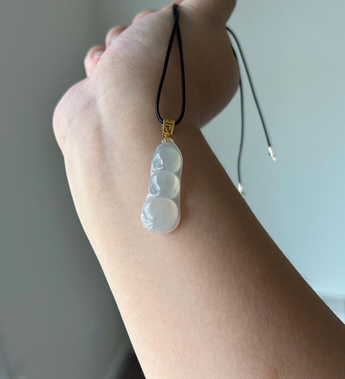 Certified Natural Jadeite Bean Pendant Burmese Type A Highly Translucent Icy Moonlight White Jade, 18k Solid Gold Bail