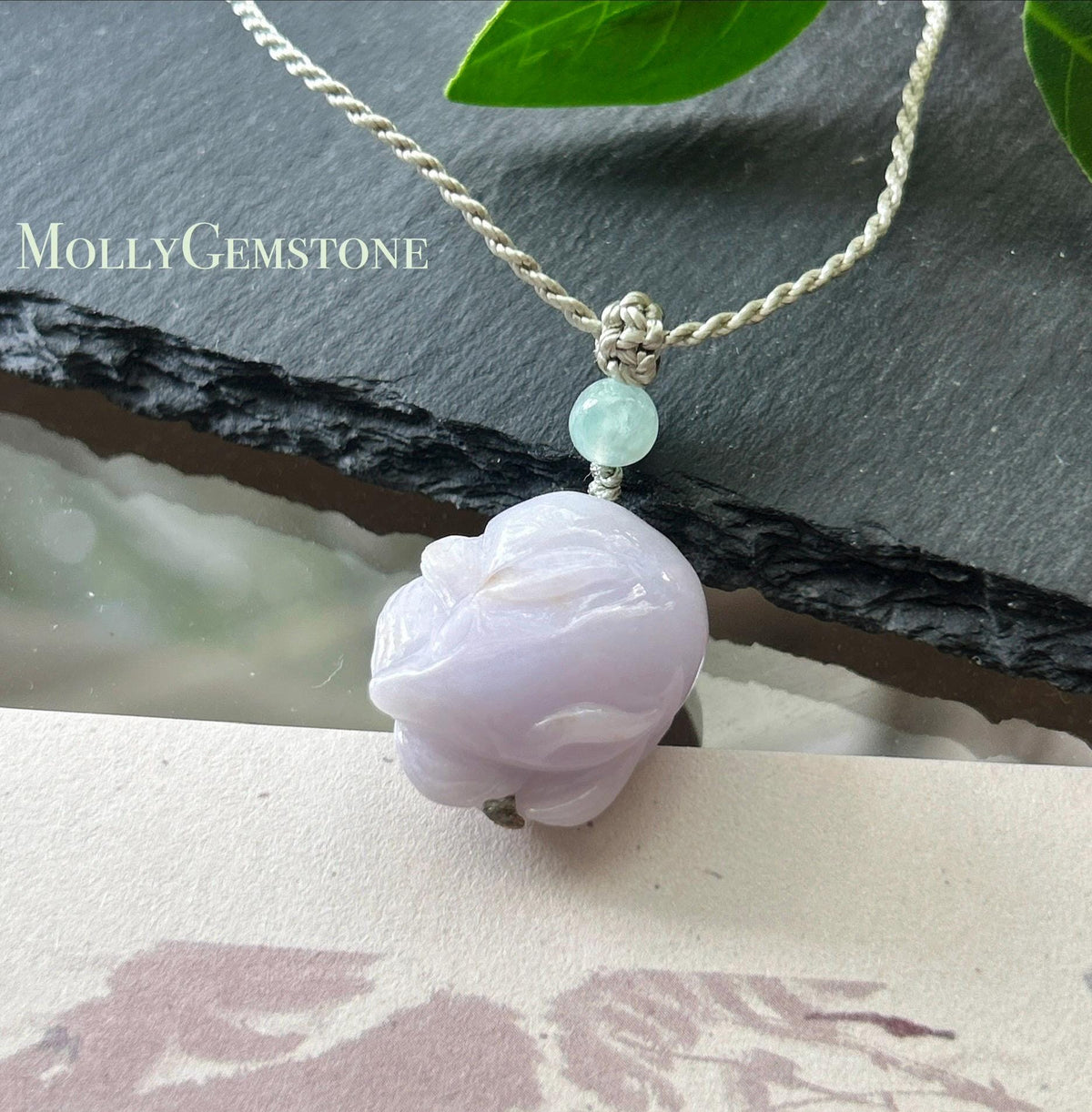 Certified Natural Jadeite Nine-Tail-Fox Pendant - Burmese Type A Icy Lavender & Red Floral Jade, Hand-Carved Sleeping Fox, Adjustable Cord