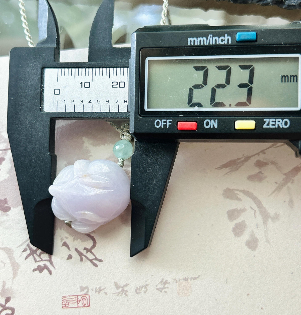 Certified Natural Jadeite Nine-Tail-Fox Pendant - Burmese Type A Icy Lavender & Red Floral Jade, Hand-Carved Sleeping Fox, Adjustable Cord