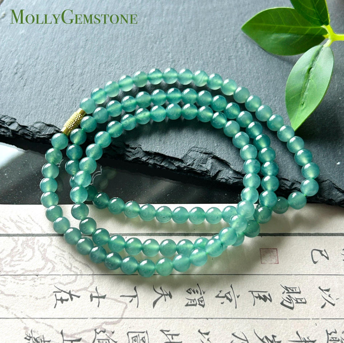 Natural Jadeite Beaded Stacked Bracelet/Necklace Jewelry Guatemalan Type A Highly Translucent Icy Teal Blue Green Jade 5.8mm