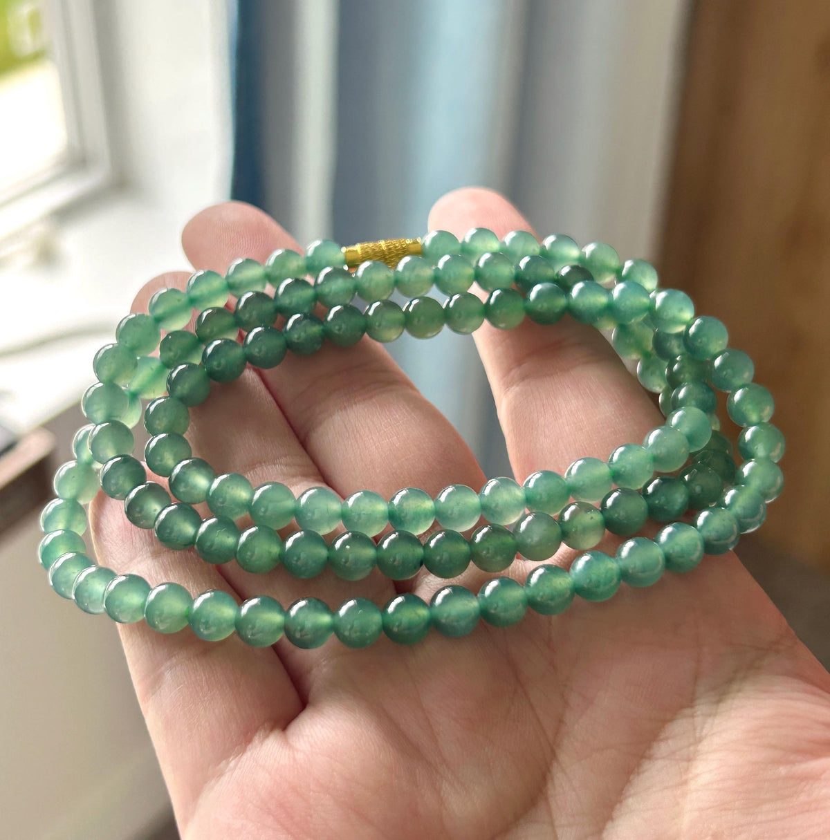 Natural Jadeite Beaded Stacked Bracelet/Necklace Jewelry Guatemalan Type A Highly Translucent Icy Teal Blue Green Jade 5.8mm