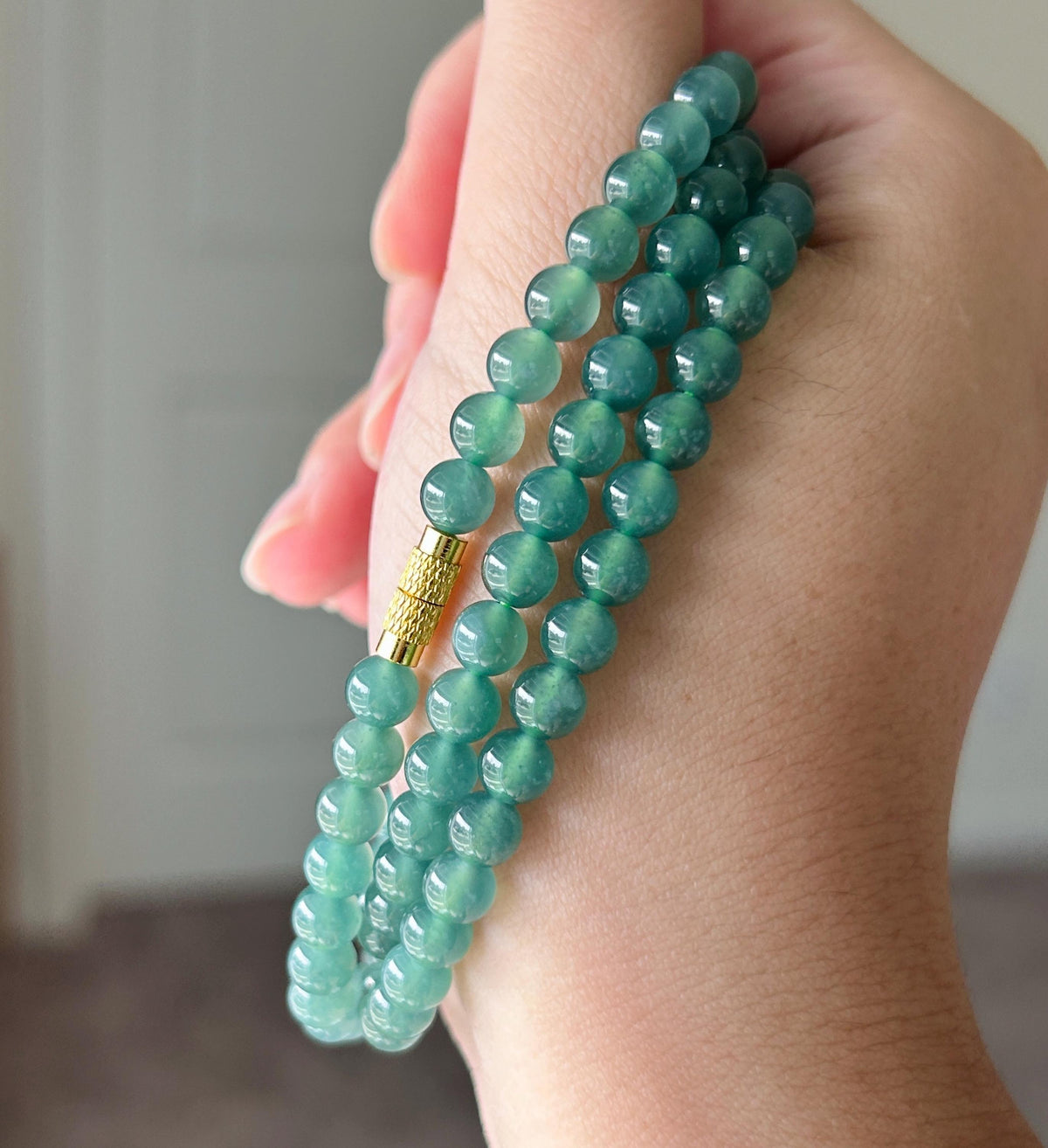 Natural Jadeite Beaded Stacked Bracelet/Necklace Jewelry Guatemalan Type A Highly Translucent Icy Teal Blue Green Jade 5.8mm