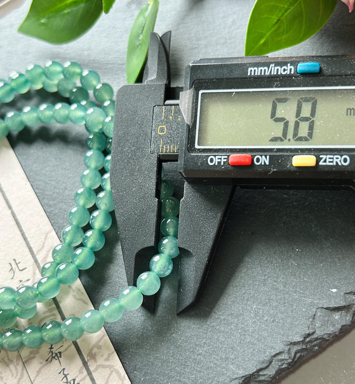 Natural Jadeite Beaded Stacked Bracelet/Necklace Jewelry Guatemalan Type A Highly Translucent Icy Teal Blue Green Jade 5.8mm