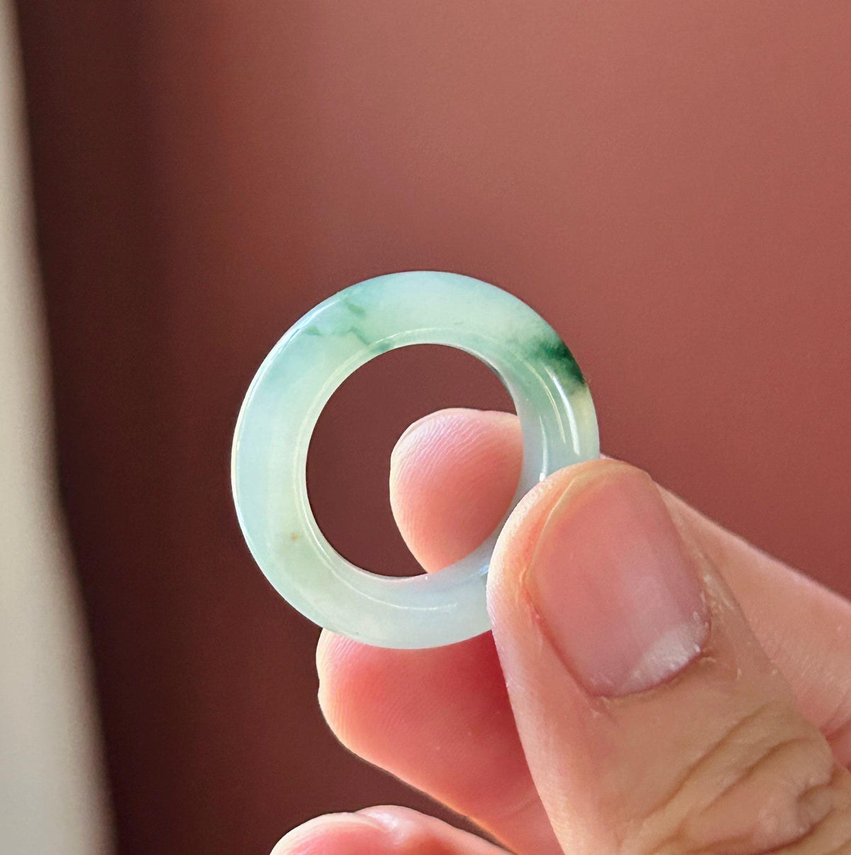 Certified Natural Jadeite Band Ring | Burmese Type A Highly Translucent Icy Bluish Green Floral Jade | US 7 |17mm