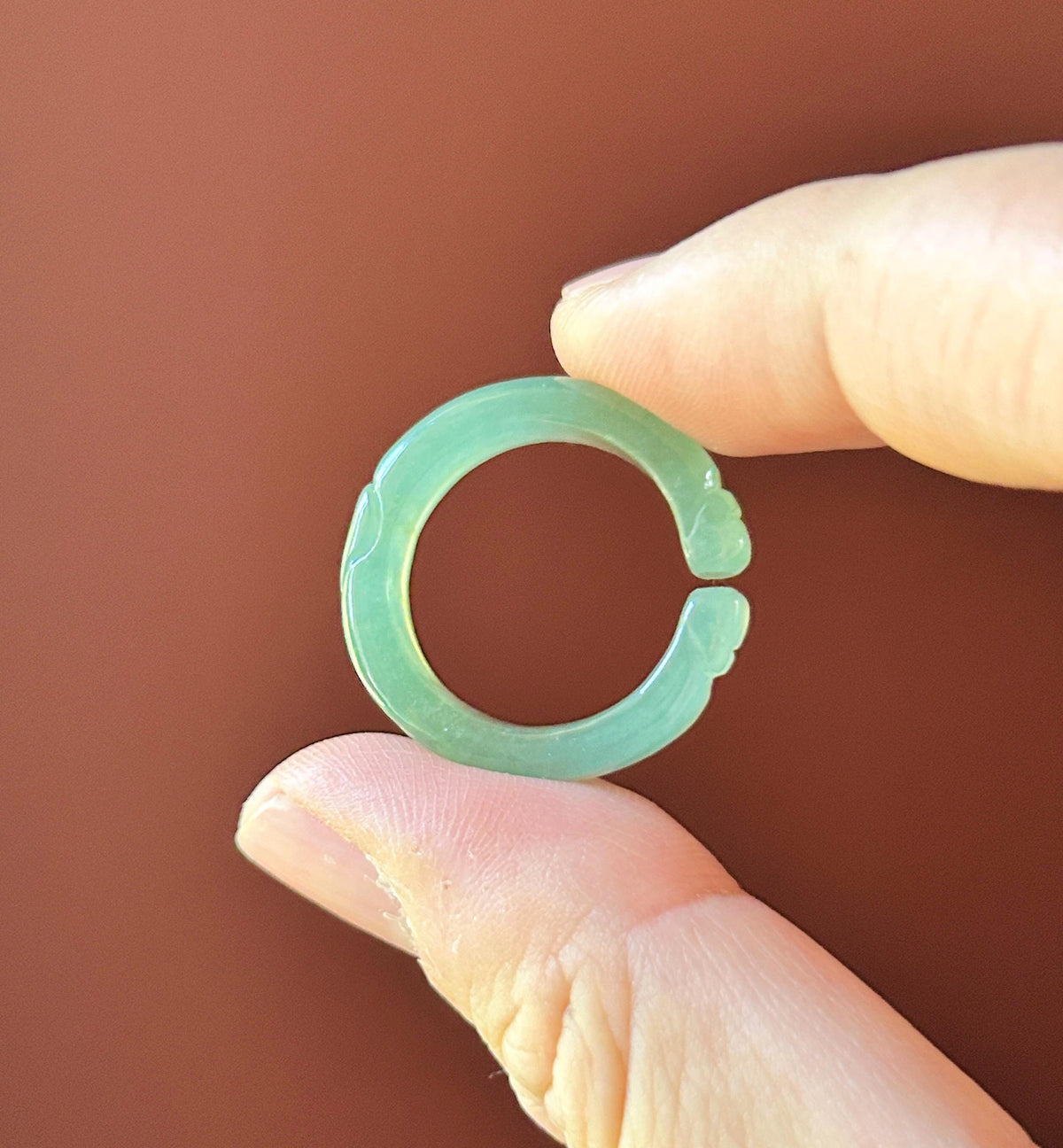 Certified Natural Jadeite Open-Ended Carved Auspicious Cat Paw Ring | Burmese Type A Highly Translucent Icy Bluish Green Jade | US 7 |17mm