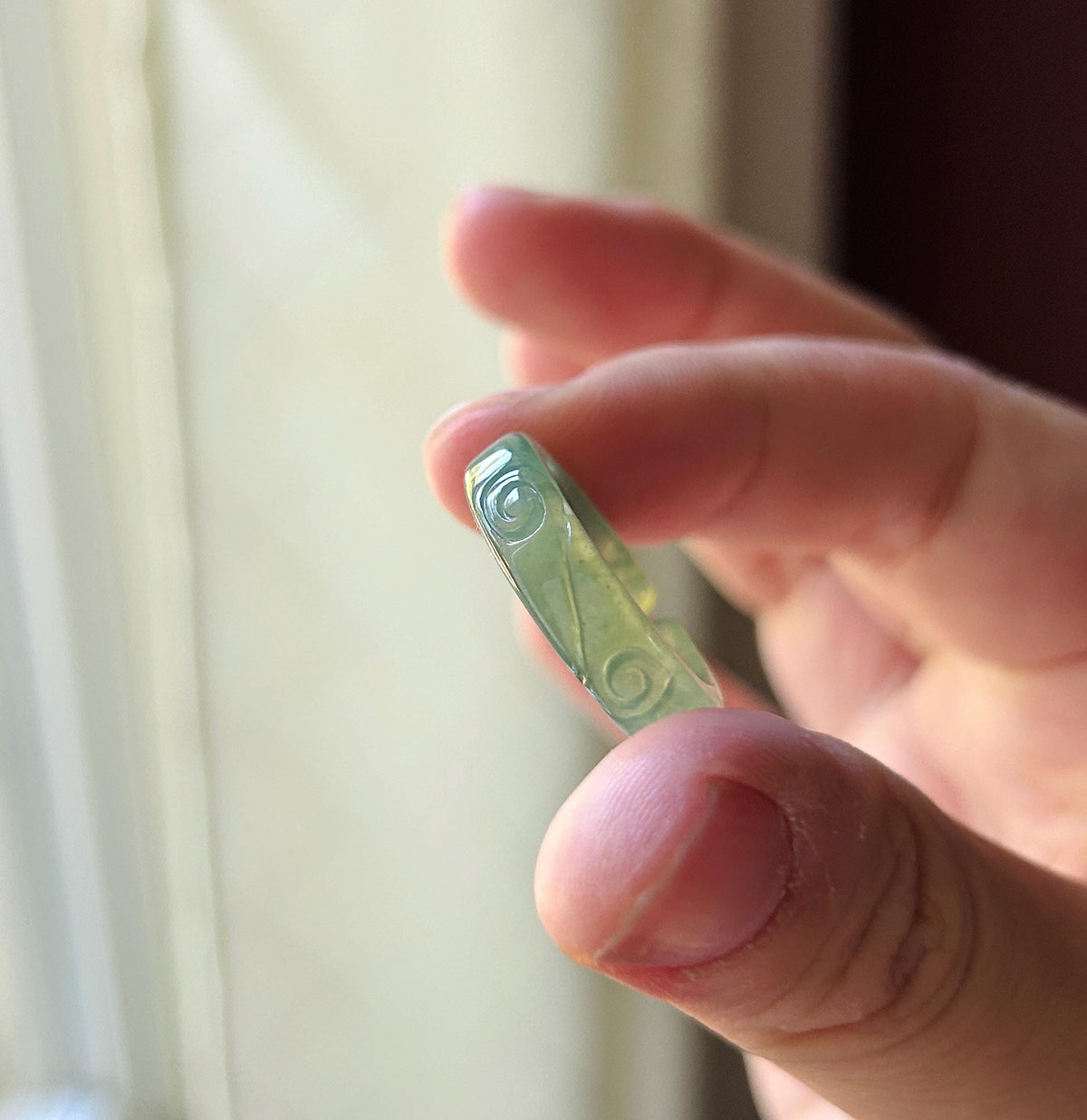 Certified Natural Jadeite Open-Ended Carved Auspicious Cat Paw Ring | Burmese Type A Highly Translucent Icy Bluish Green Jade | US 7 |17mm