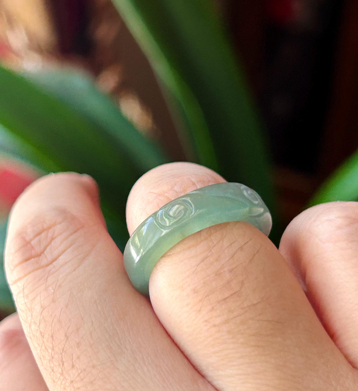 Certified Natural Jadeite Open-Ended Carved Auspicious Cat Paw Ring | Burmese Type A Highly Translucent Icy Bluish Green Jade | US 7 |17mm