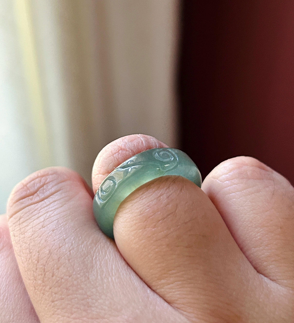 Certified Natural Jadeite Open-Ended Carved Auspicious Cat Paw Ring | Burmese Type A Highly Translucent Icy Bluish Green Jade | US 7 |17mm
