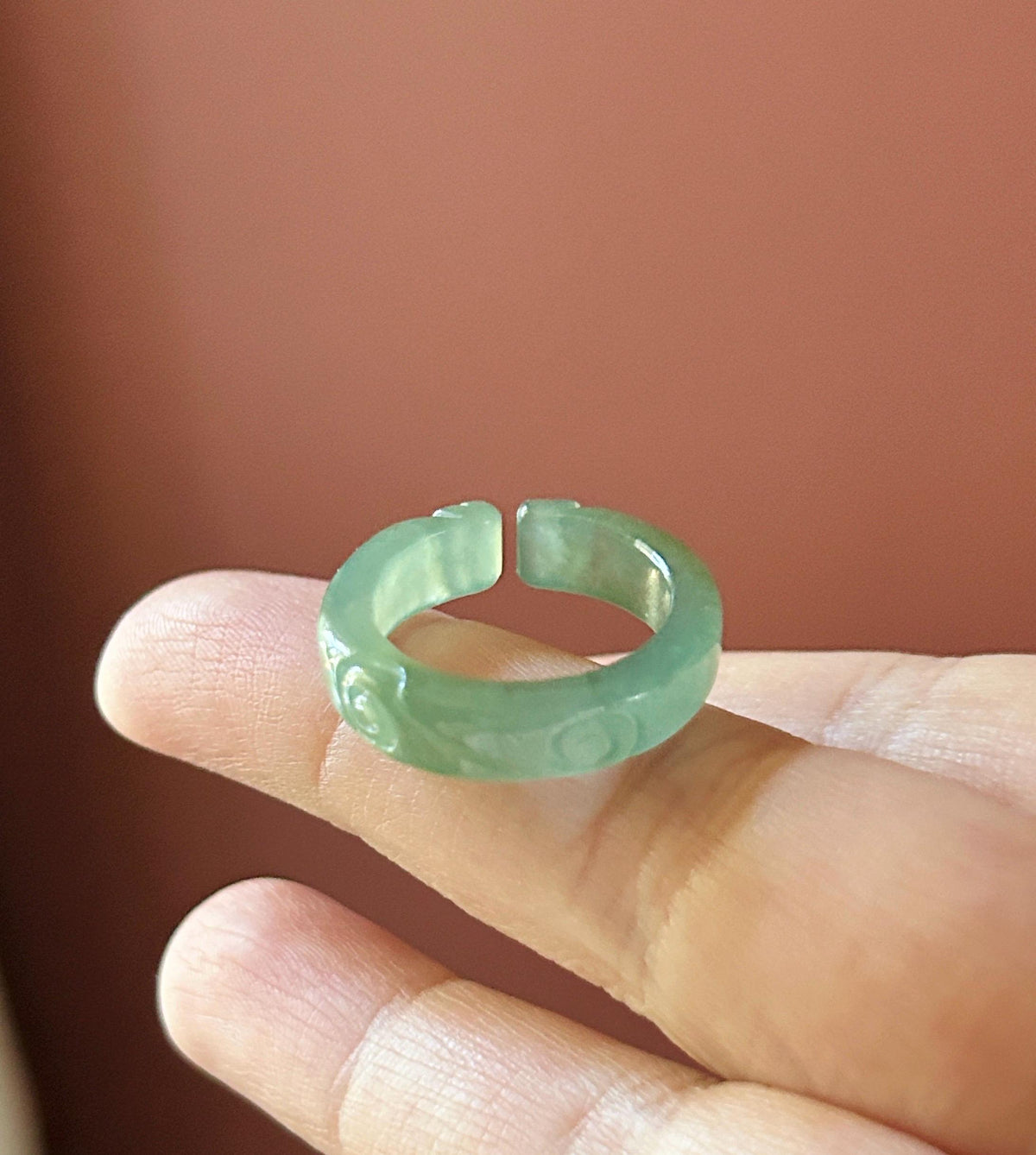 Certified Natural Jadeite Open-Ended Carved Auspicious Cat Paw Ring | Burmese Type A Highly Translucent Icy Bluish Green Jade | US 7 |17mm
