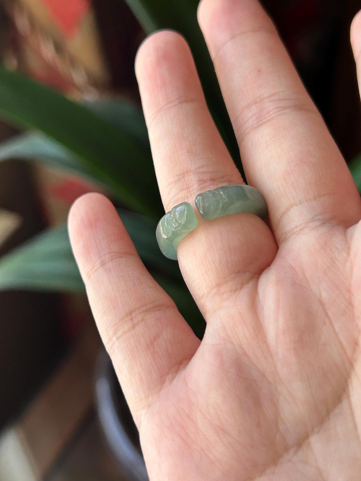 Certified Natural Jadeite Open-Ended Carved Auspicious Cat Paw Ring | Burmese Type A Highly Translucent Icy Bluish Green Jade | US 7 |17mm