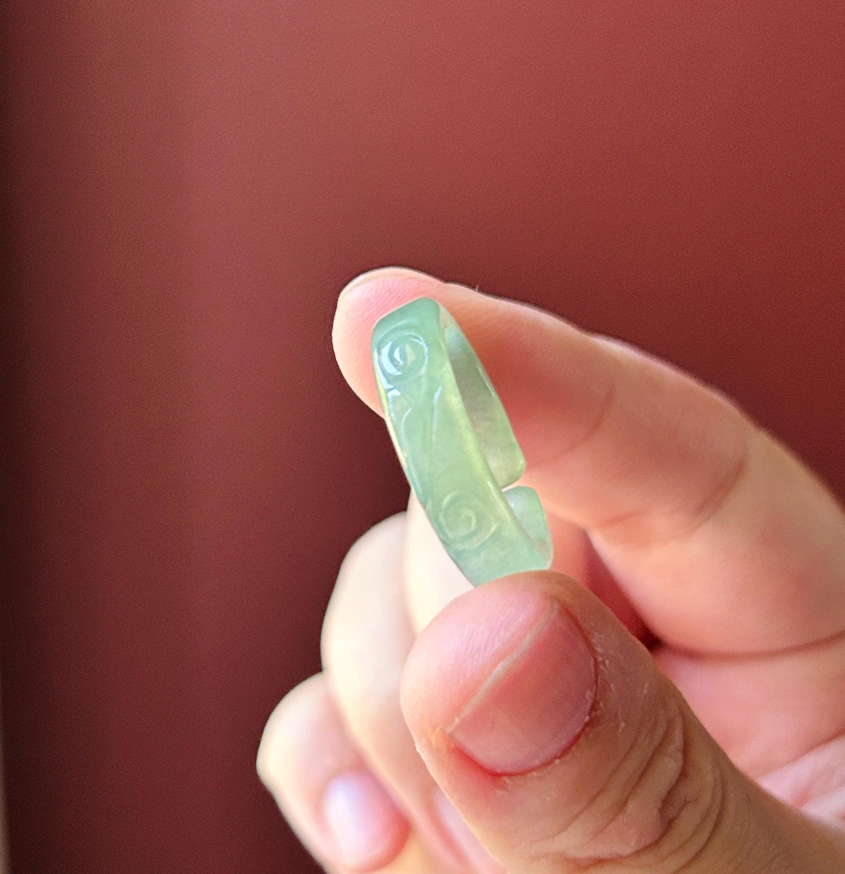 Certified Natural Jadeite Open-Ended Carved Auspicious Cat Paw Ring | Burmese Type A Highly Translucent Icy Bluish Green Jade | US 7 |17mm