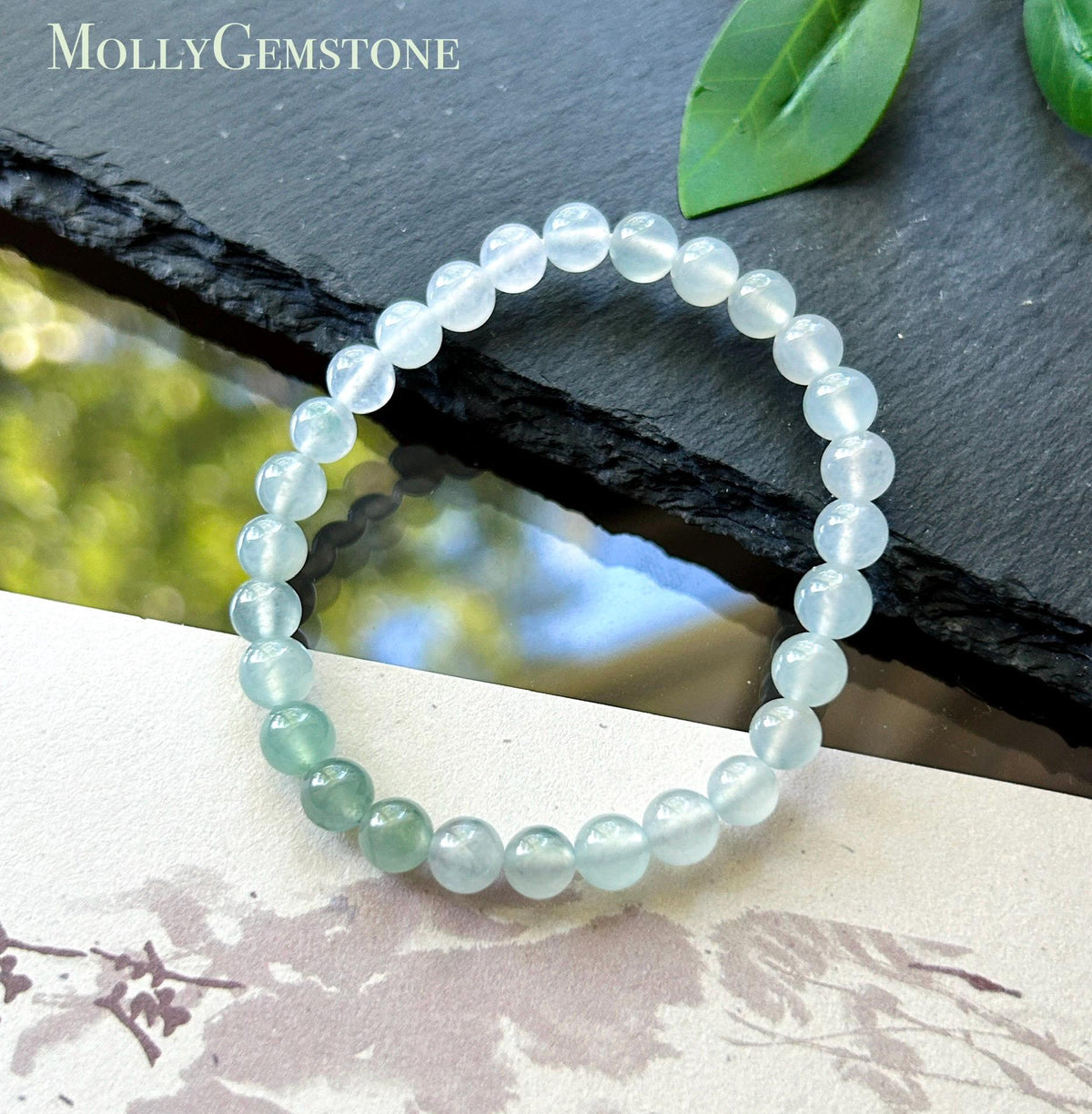 Certified Natural Jadeite Bracelet, Burmese Type A Highly Translucent High Icy Gradient Multicolor - Green & White Jade Beads, 6mm