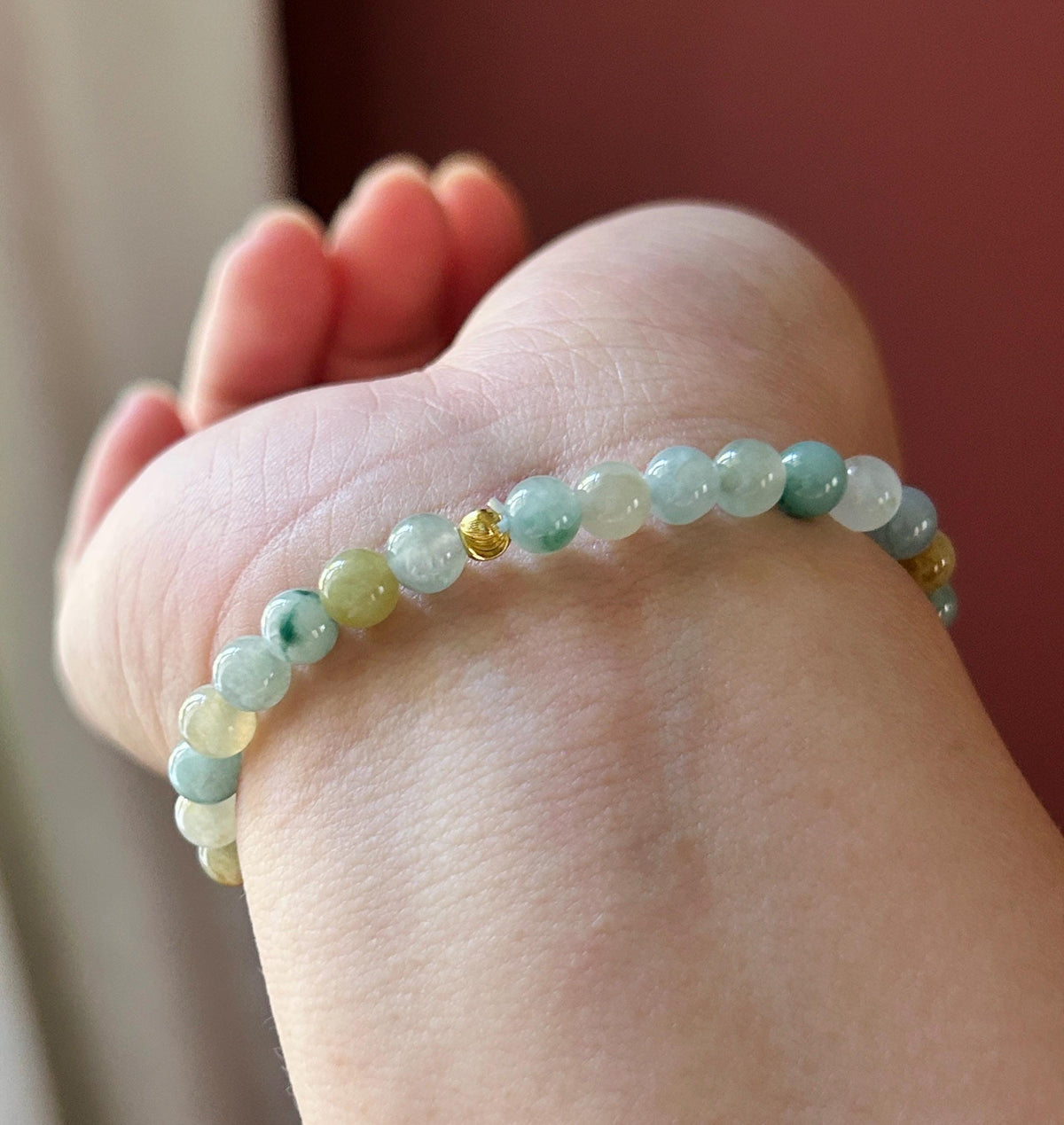 Natural Jadeite Beaded Bracelet, Burmese Type A Translucent Icy-Glutinous Jade, Fresh Autumn Tones, 5.8mm