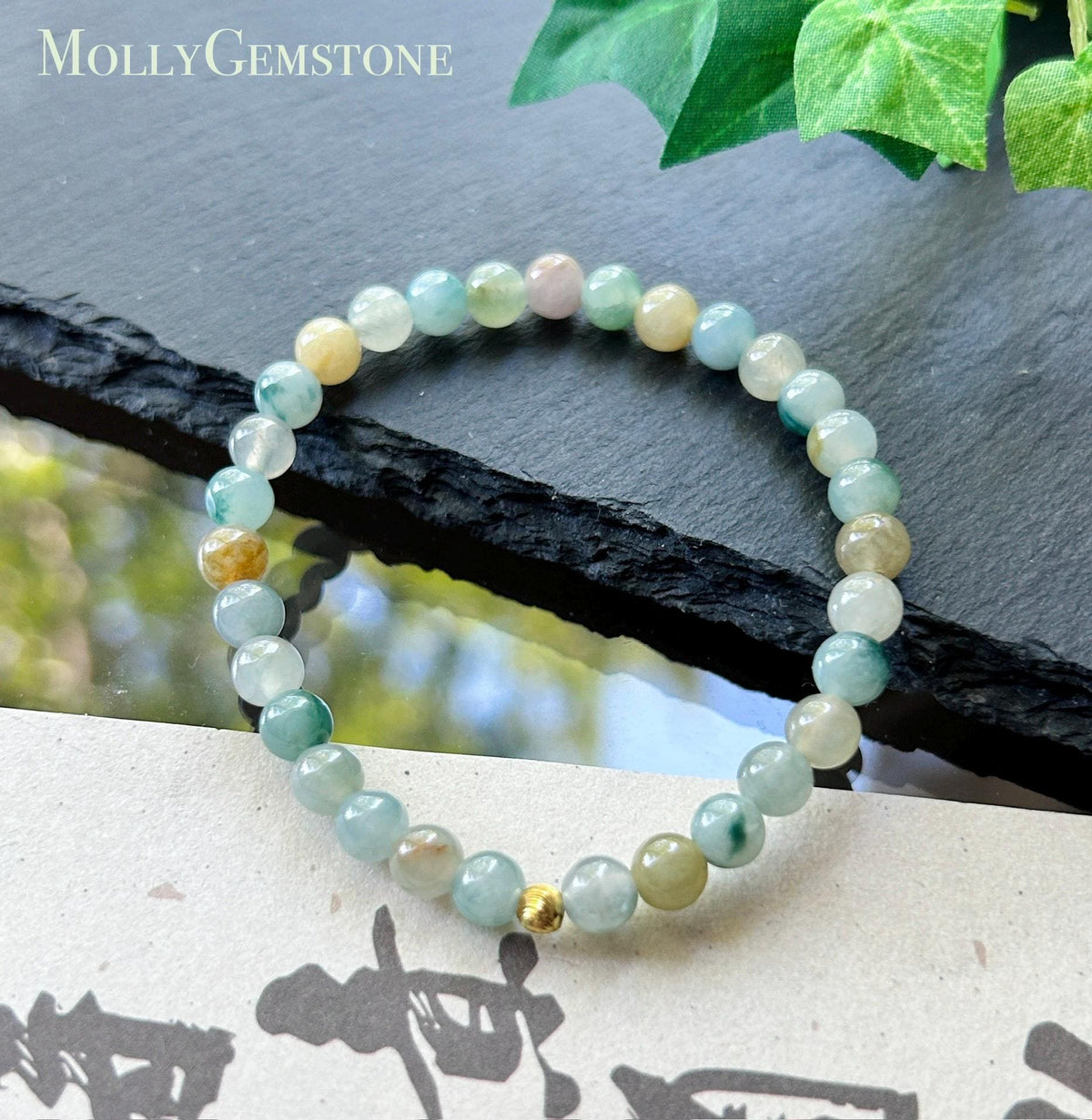 Natural Jadeite Beaded Bracelet, Burmese Type A Translucent Icy-Glutinous Jade, Fresh Autumn Tones, 5.8mm
