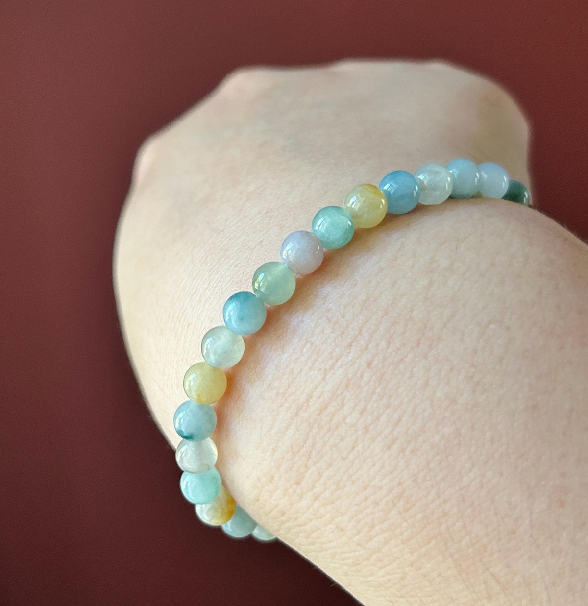 Natural Jadeite Beaded Bracelet, Burmese Type A Translucent Icy-Glutinous Jade, Fresh Autumn Tones, 5.8mm