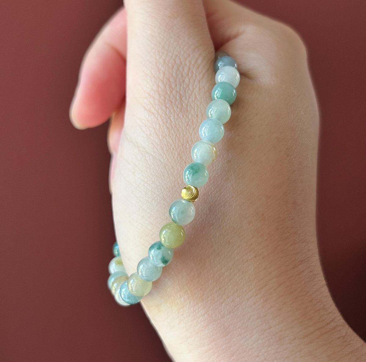 Natural Jadeite Beaded Bracelet, Burmese Type A Translucent Icy-Glutinous Jade, Fresh Autumn Tones, 5.8mm