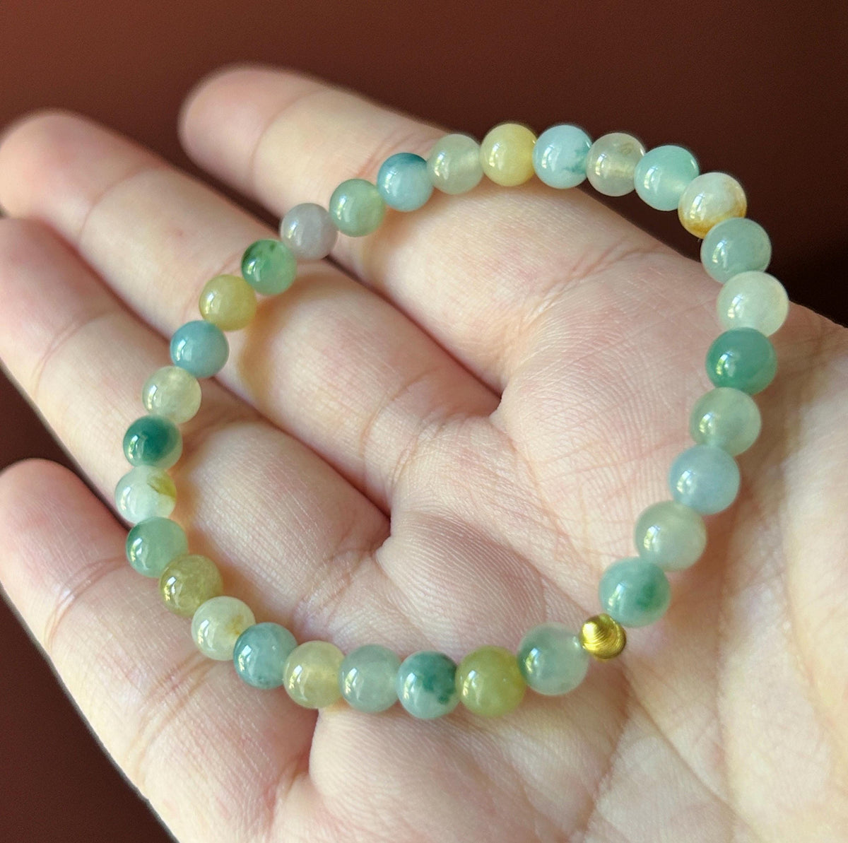 Natural Jadeite Beaded Bracelet, Burmese Type A Translucent Icy-Glutinous Jade, Fresh Autumn Tones, 5.8mm