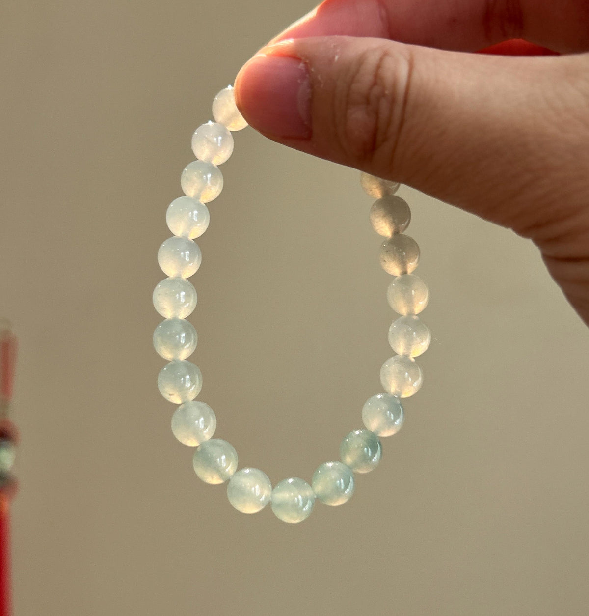 Natural Jadeite Beaded Bracelet, Burmese Type A Highly Translucent Icy Gradient Multicolor - Green & White Jade Beads, 7mm