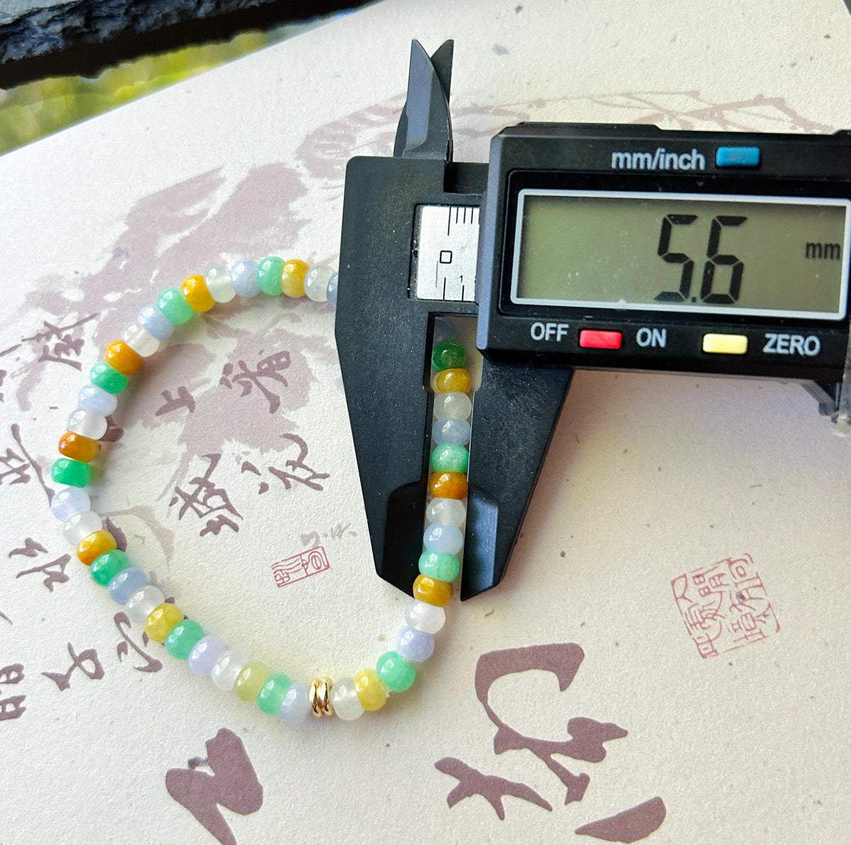 Natural Jadeite Beaded Bracelet, Burmese Type A Translucent Icy Rainbow Multicolor Jade, 5.7mm Abacus Beads