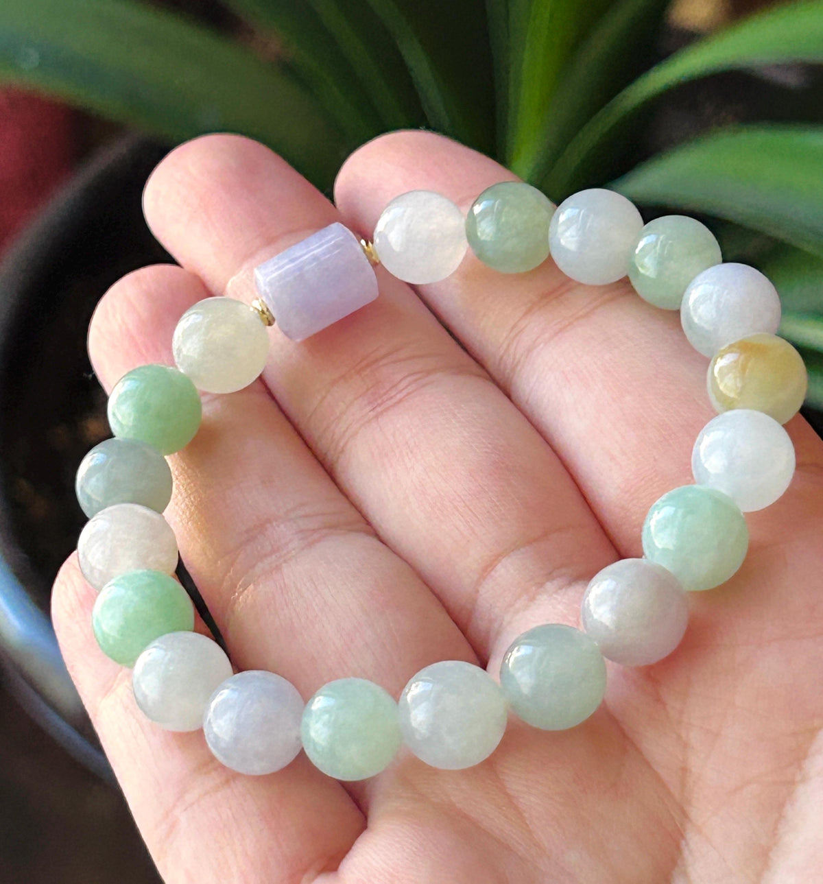 Natural Jadeite Beaded Bracelet, Burmese Type A Translucent Icy Glutinous Pastel Macaron Multicolor Jade, 9mm