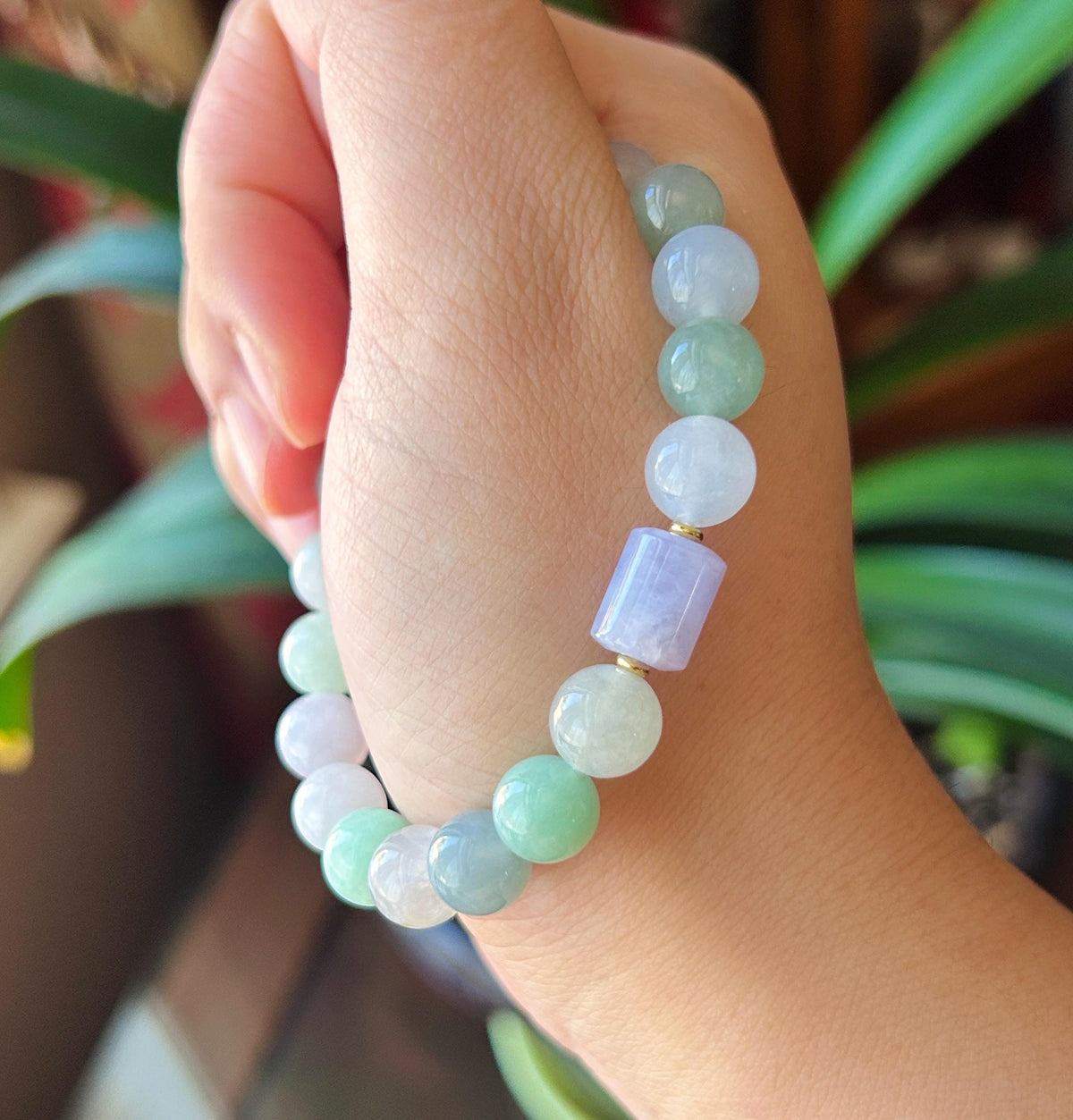 Natural Jadeite Beaded Bracelet, Burmese Type A Translucent Icy Glutinous Pastel Macaron Multicolor Jade, 9mm