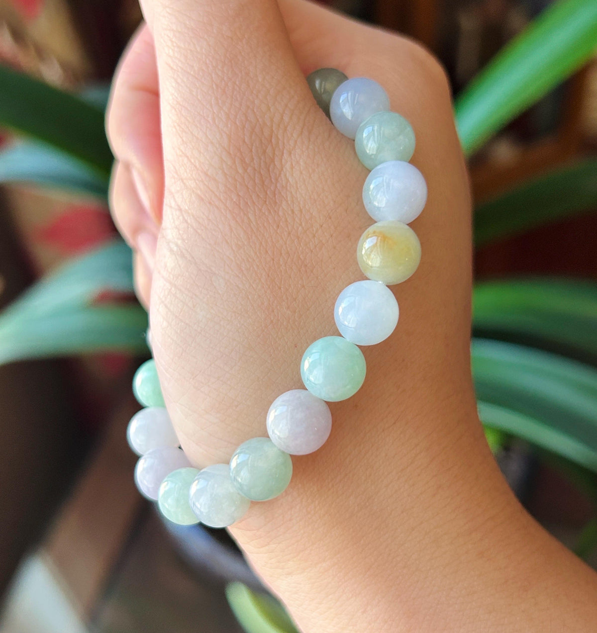 Natural Jadeite Beaded Bracelet, Burmese Type A Translucent Icy Glutinous Pastel Macaron Multicolor Jade, 9mm