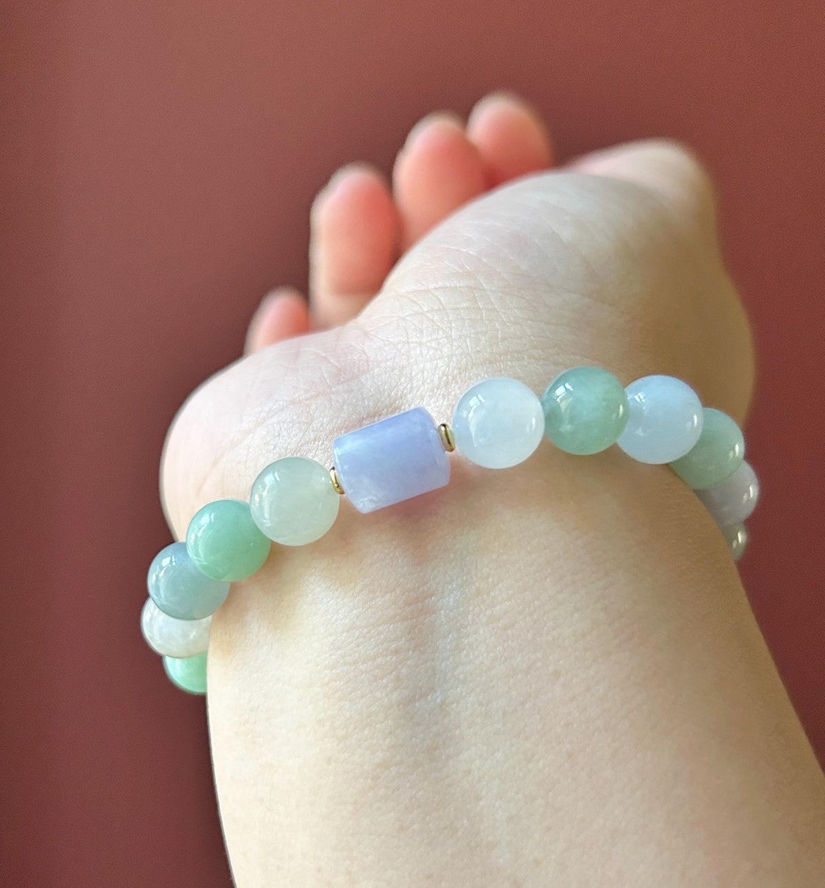 Natural Jadeite Beaded Bracelet, Burmese Type A Translucent Icy Glutinous Pastel Macaron Multicolor Jade, 9mm