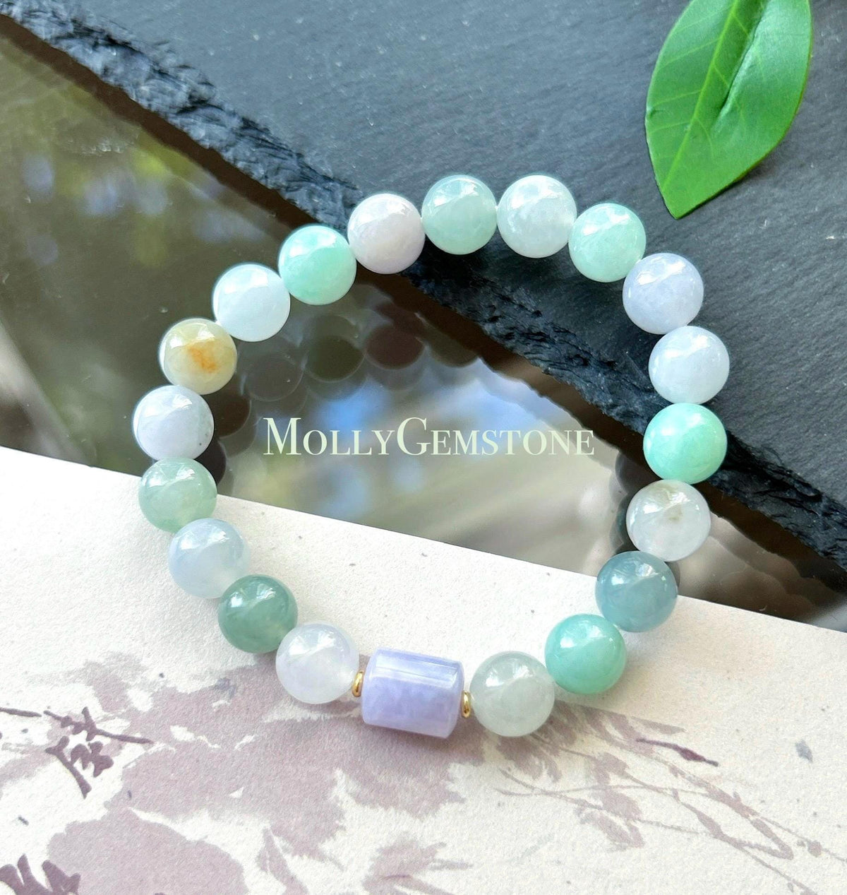 Natural Jadeite Beaded Bracelet, Burmese Type A Translucent Icy Glutinous Pastel Macaron Multicolor Jade, 9mm