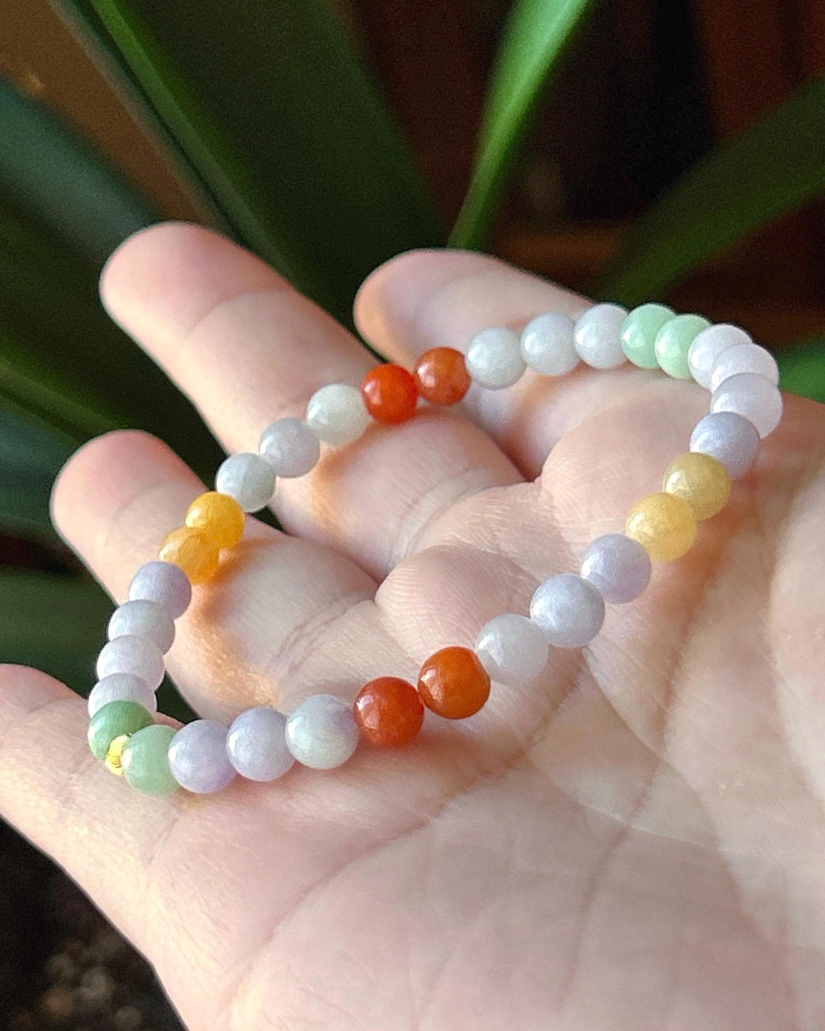 Natural Jadeite Beaded Bracelet, Burmese Type A Glutinous Lavender & Candy Multicolor Jade, 5.6mm