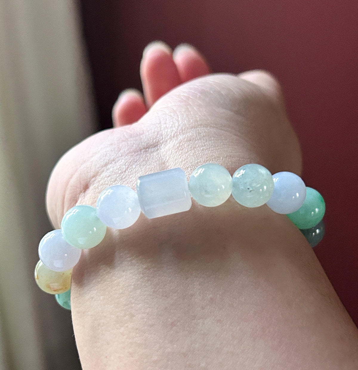 Natural Jadeite Beaded Bracelet, High-End Burmese Type A Highly Translucent Icy Pastel Multicolor Jade, 10.2–10.9mm Duobao Bracelet