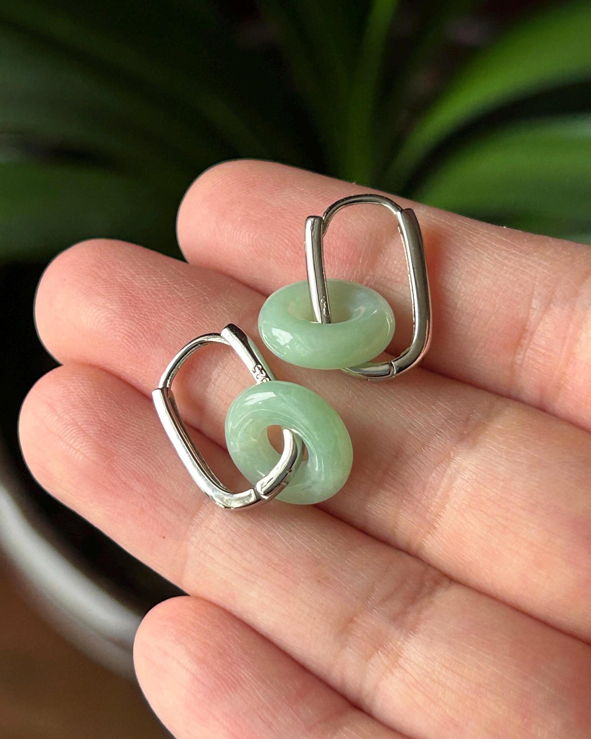 Certified Natural Jadeite Lucky Donut Minimalist Earrings: Burmese Type A Fine Glutinous Icy Apple Green Jade, Sterling Silver
