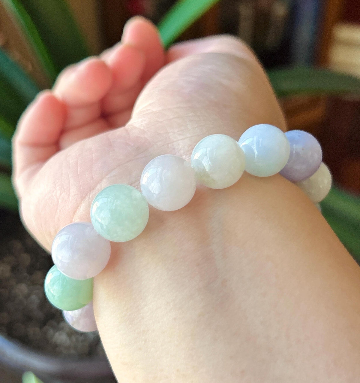 Natural Jadeite Beaded Bracelet, Burmese Type A Translucent Fine Glutinous Icy Pastel Macaron Multicolor Jade, 12.5mm